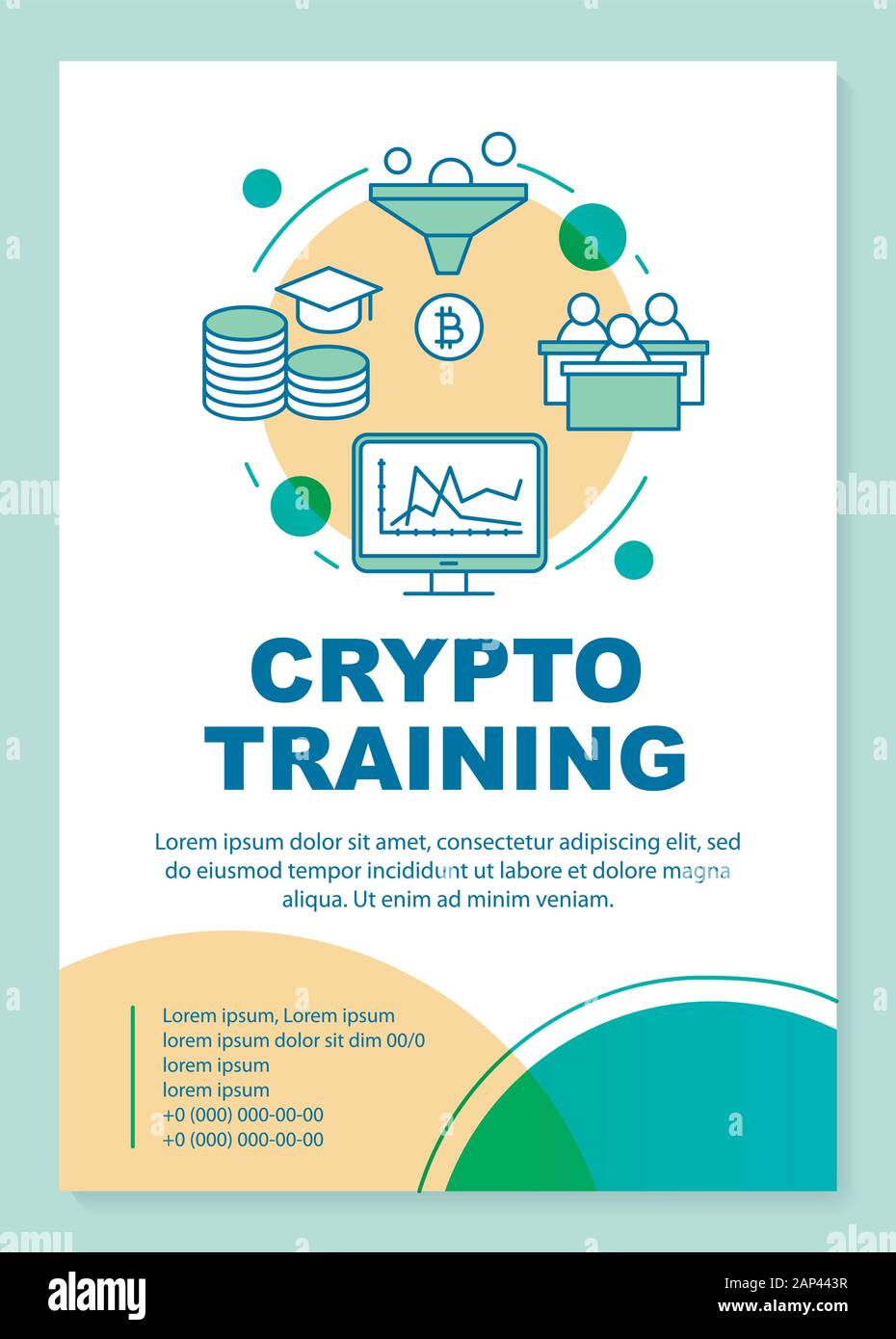 Cryptocurrency bergbauliche Ausbildung poster Vorlage, Layout. Crypto  trading Business Kurs. Banner, Broschüre, Faltblatt print Design mit  Symbolen. Vektor brochu Stock-Vektorgrafik - Alamy