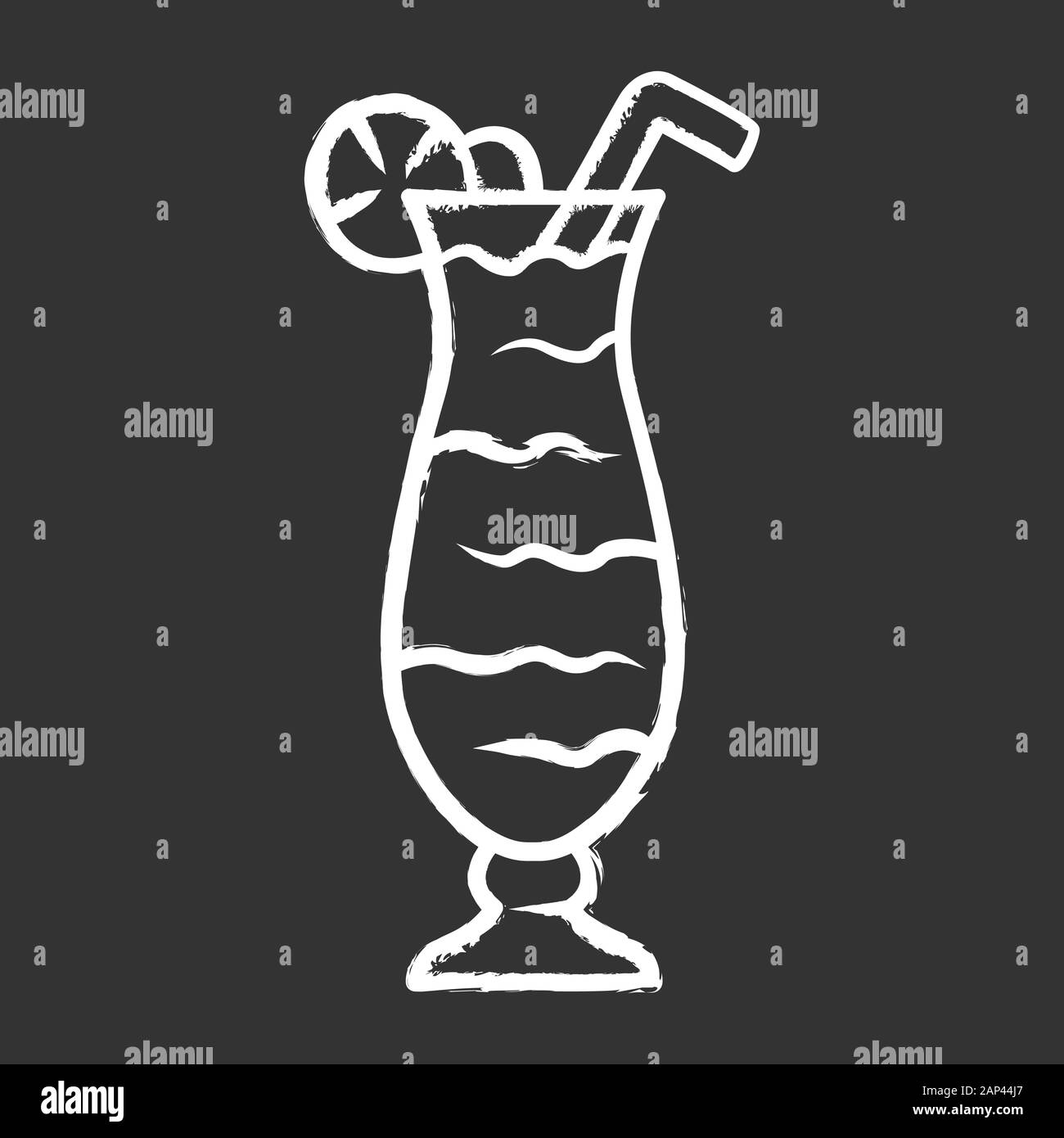 Cocktail in Hurricane Glas chalk Symbol. Erfrischende Alkohol für die Partei. Zuhaltung mit Trinken, Scheibe Zitrone und Stroh. Gemischte Flüssigkeit mit Rum und Stock Vektor