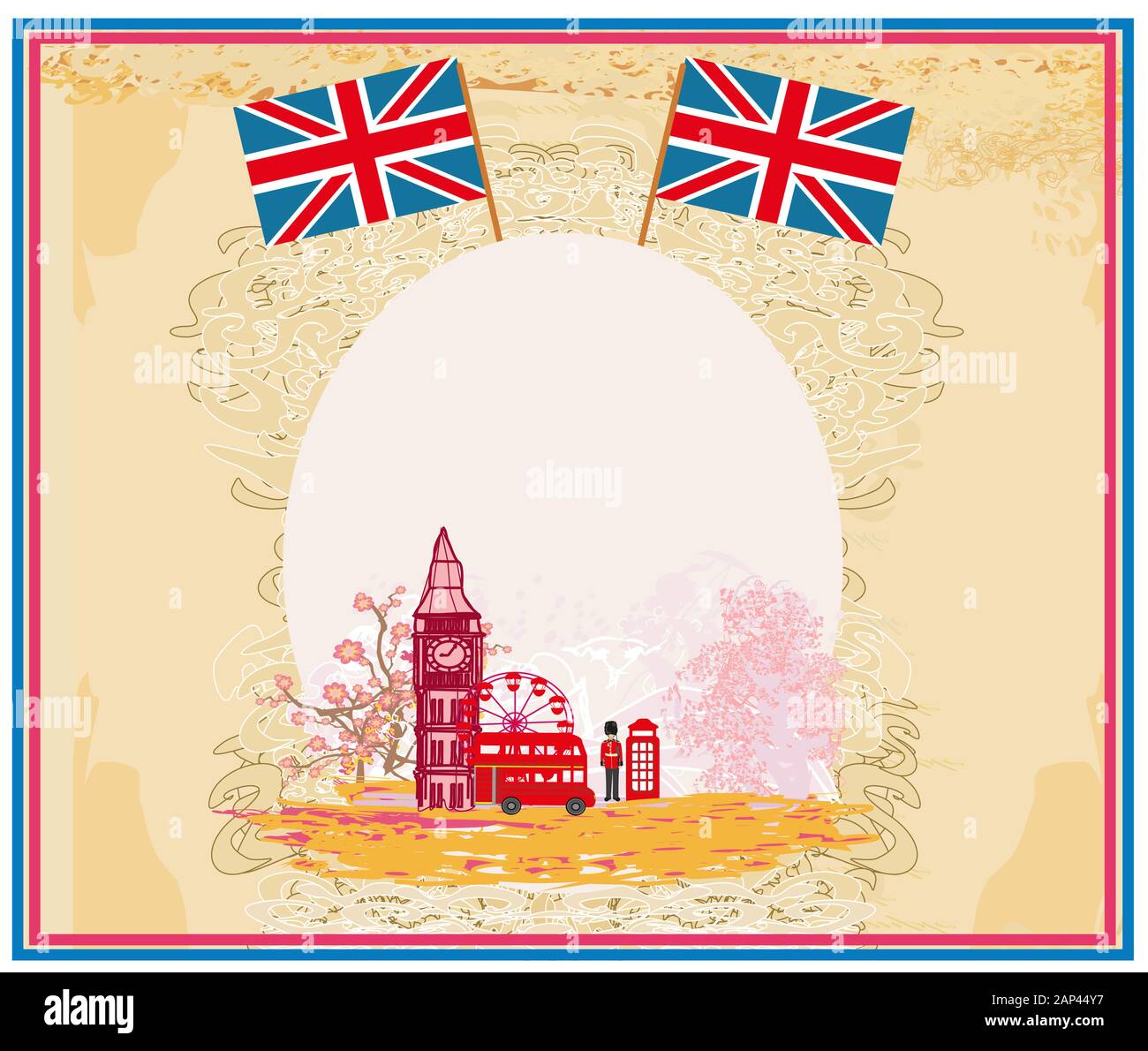 Grunge Rahmen mit Icons von London Stockfoto