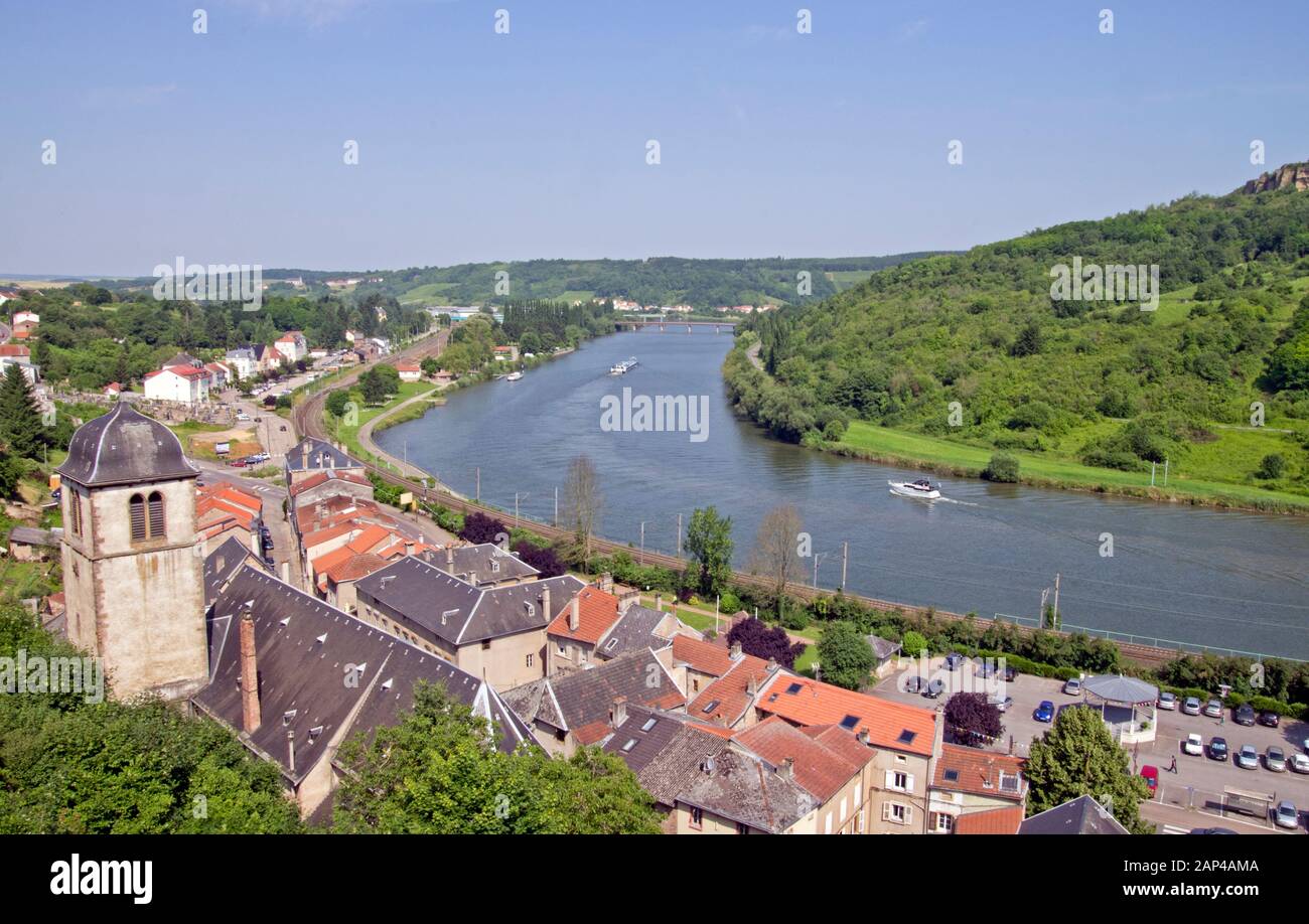 Blick vom Schloss Sierck-les-Bains Stockfoto