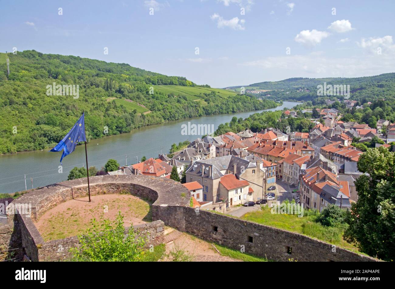 Blick vom Schloss Sierck-les-Bains Stockfoto