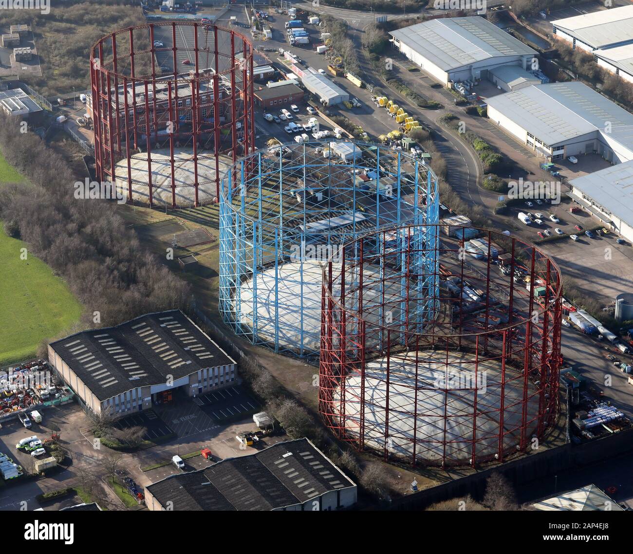 Luftaufnahme von drei hoch aufragenden Gebäuden an der Windsor Street, Aston, Birmingham, Großbritannien Stockfoto