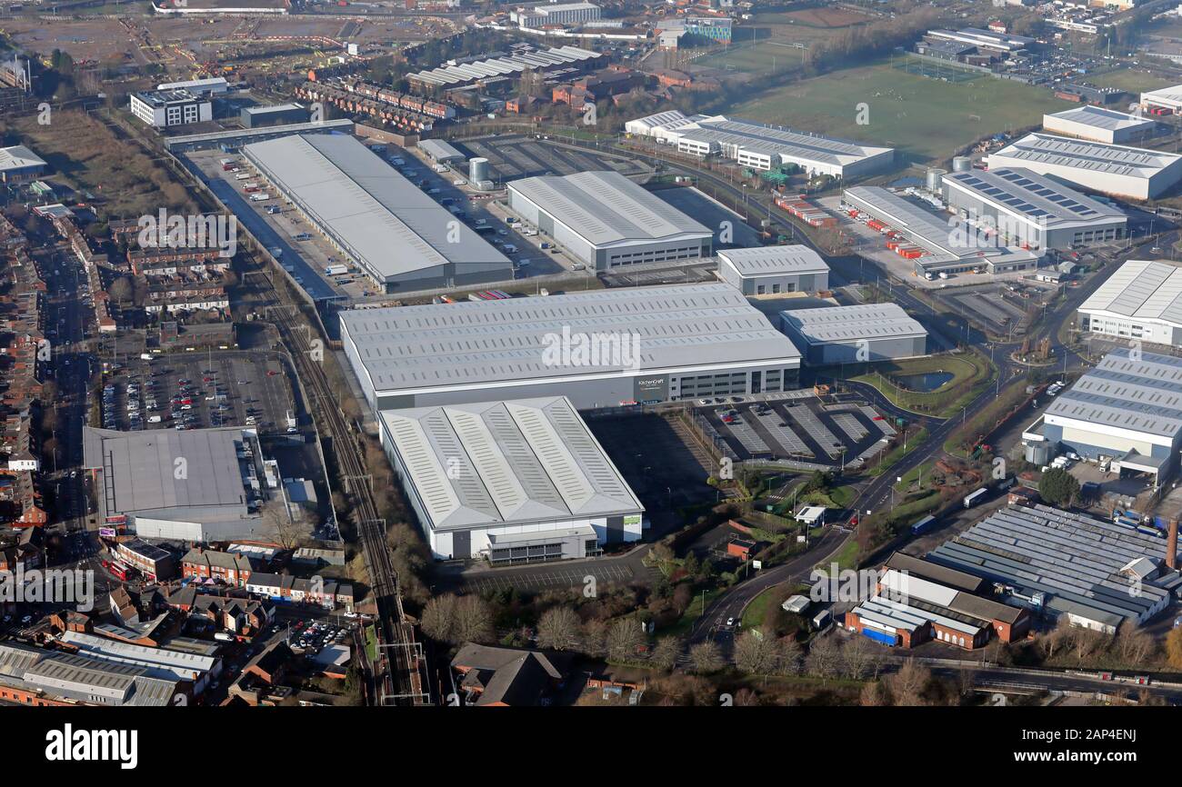 Luftbild des Gewerbeparks Hub, Birmingham, Großbritannien Stockfoto