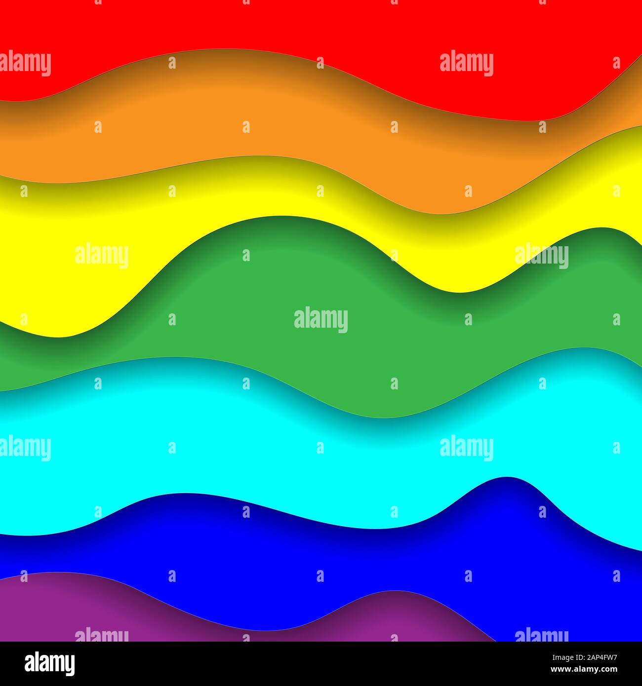 Rainbow Paper Cut Kunst quadratische Hintergrund mit horizontalen Wellen bunt Layer Streifen, Lgbt Gay Farben Stolz Flagge, abstrakten Hintergrund Vorlage für Banner Stockfoto