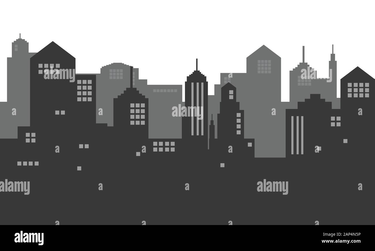 Schwarze und weiße Farbe des Hintergrund silhouette Stadt Stadt Stock Vektor