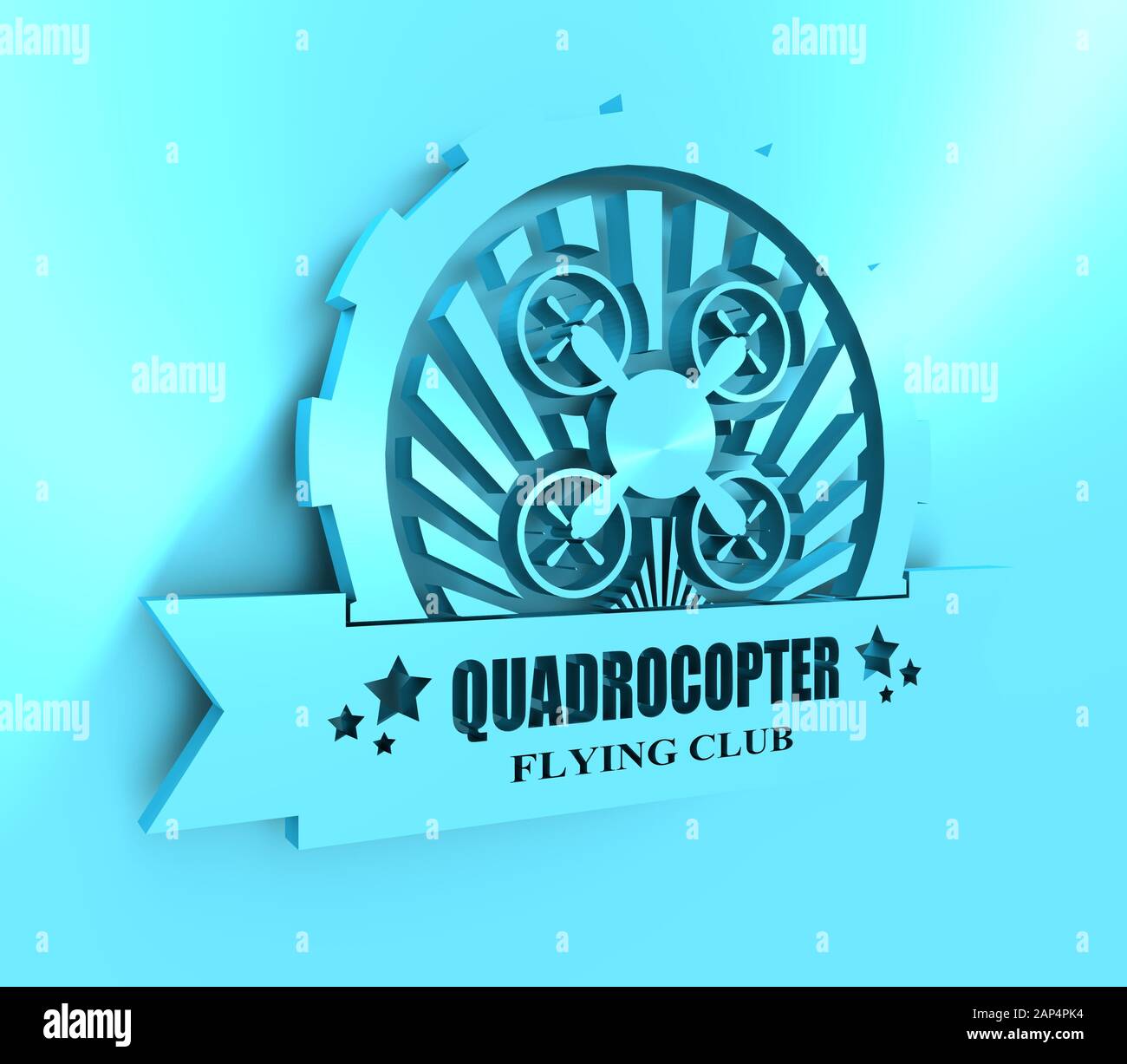 Drohnensymbol. Qoadrocopter-Emblem. Flying Club oder Reparaturservice. 3D-Rendering. Stockfoto