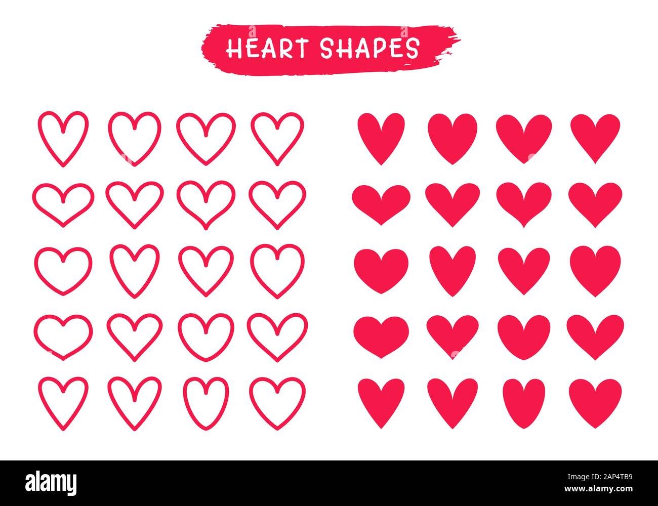 Herz- und Silhouette Symbole auf einem weißen Hintergrund. Rosa vektor Symbole für Liebe, Hochzeit, Valentinstag oder anderen romantischen Design. Set o Stock Vektor