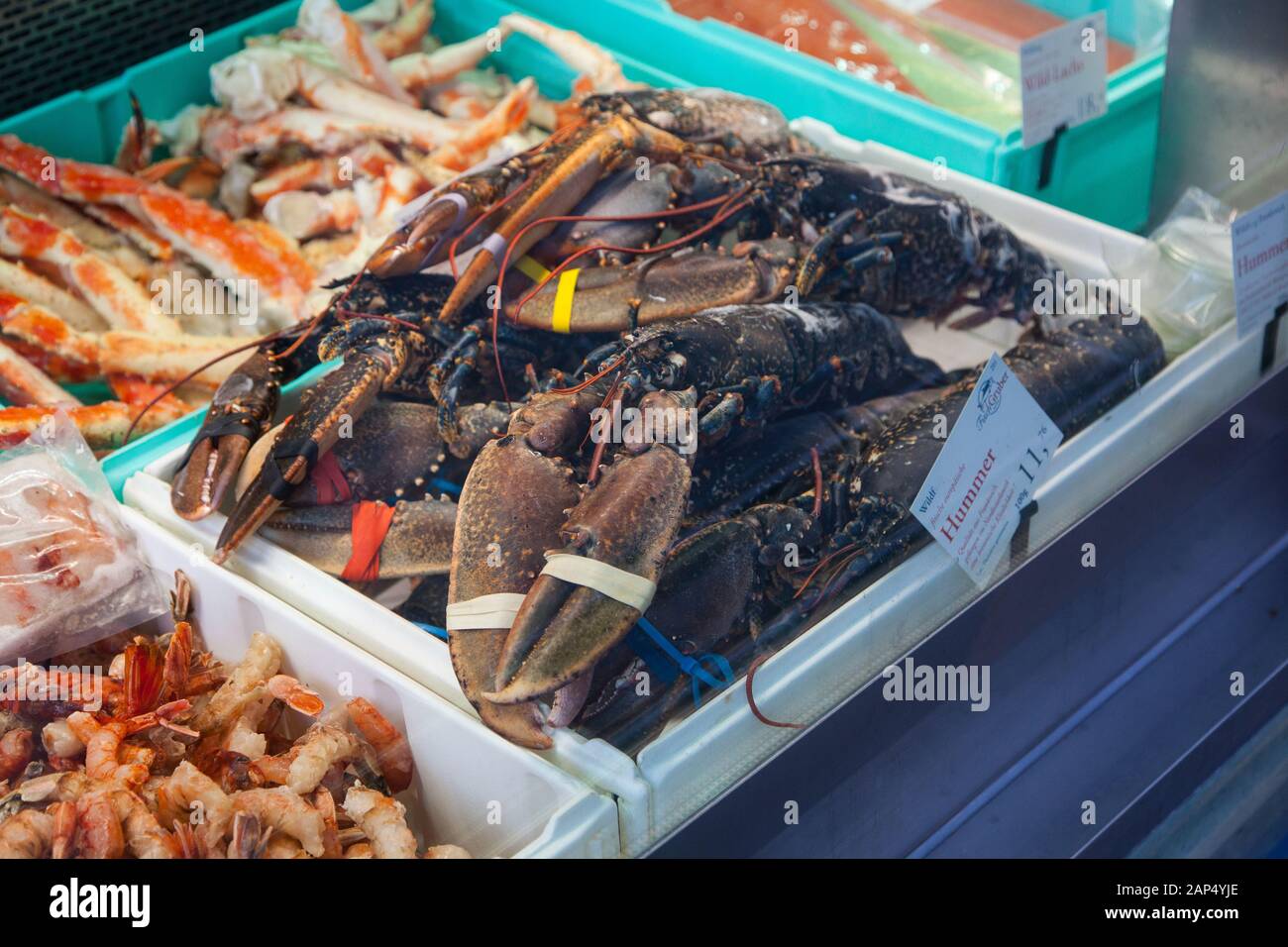 Fish-Gruber Fischhändler, Naschmarkt, Wien, Österreich. Stockfoto