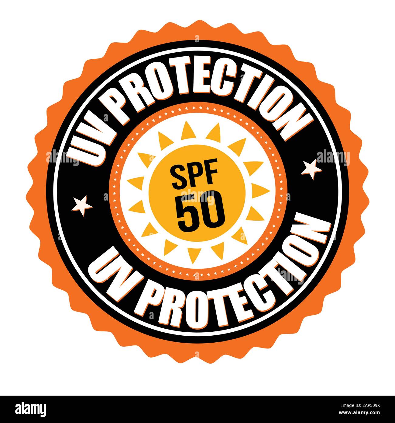 UV-Schutz Aufkleber oder Sticker auf weißem Hintergrund, Vector