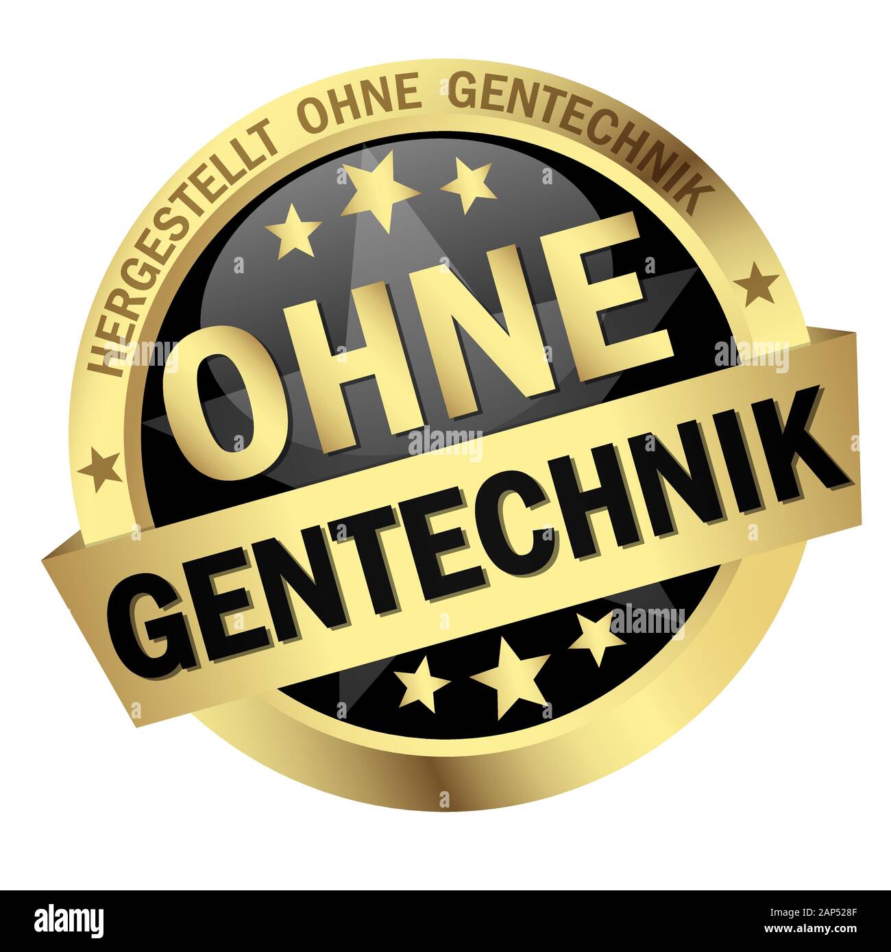 EPS 10 Vektor mit Runde farbige Schaltfläche mit Banner und Text ohne Gentechnik (in deutscher Sprache) Stock Vektor