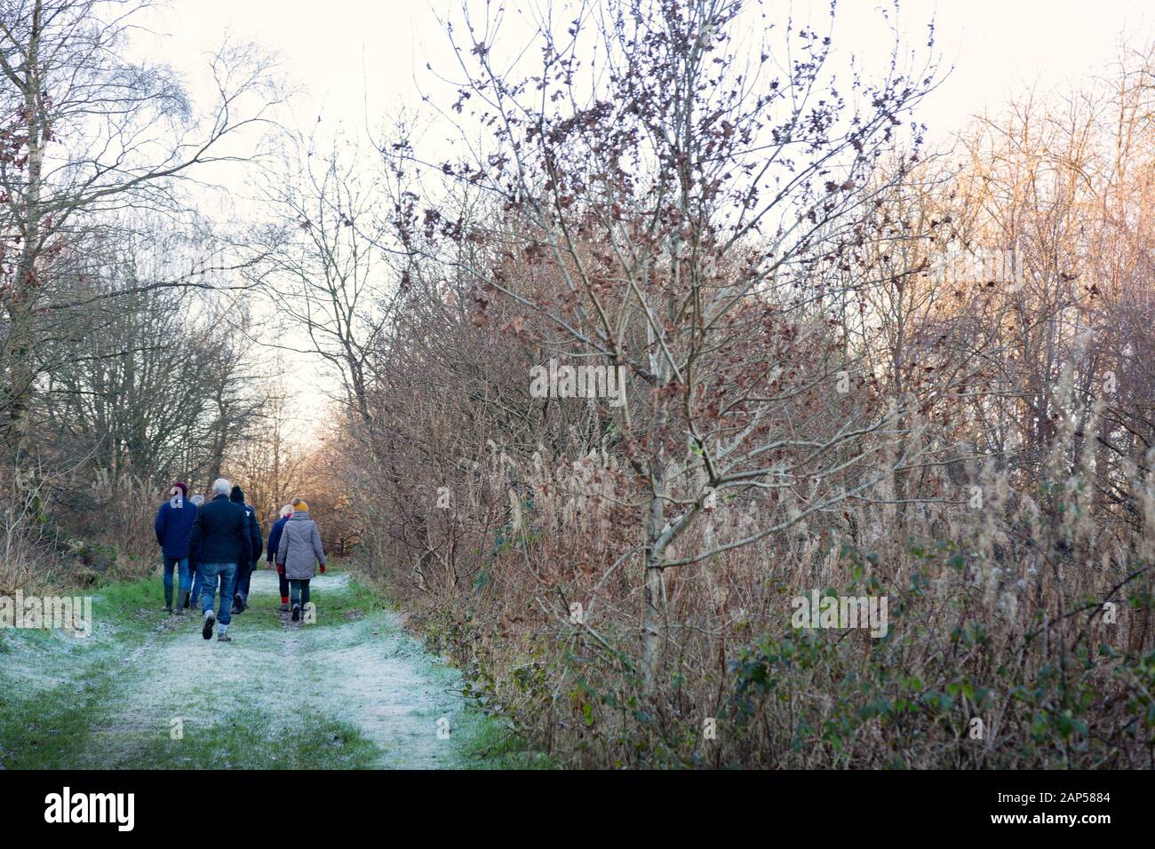 Menschen, die in Großbritannien spazieren - Wanderer in der Snipe Dales im Winter, Snipe Dales Country Park, Lincoln, Wolds, Lincoln, UK Stockfoto