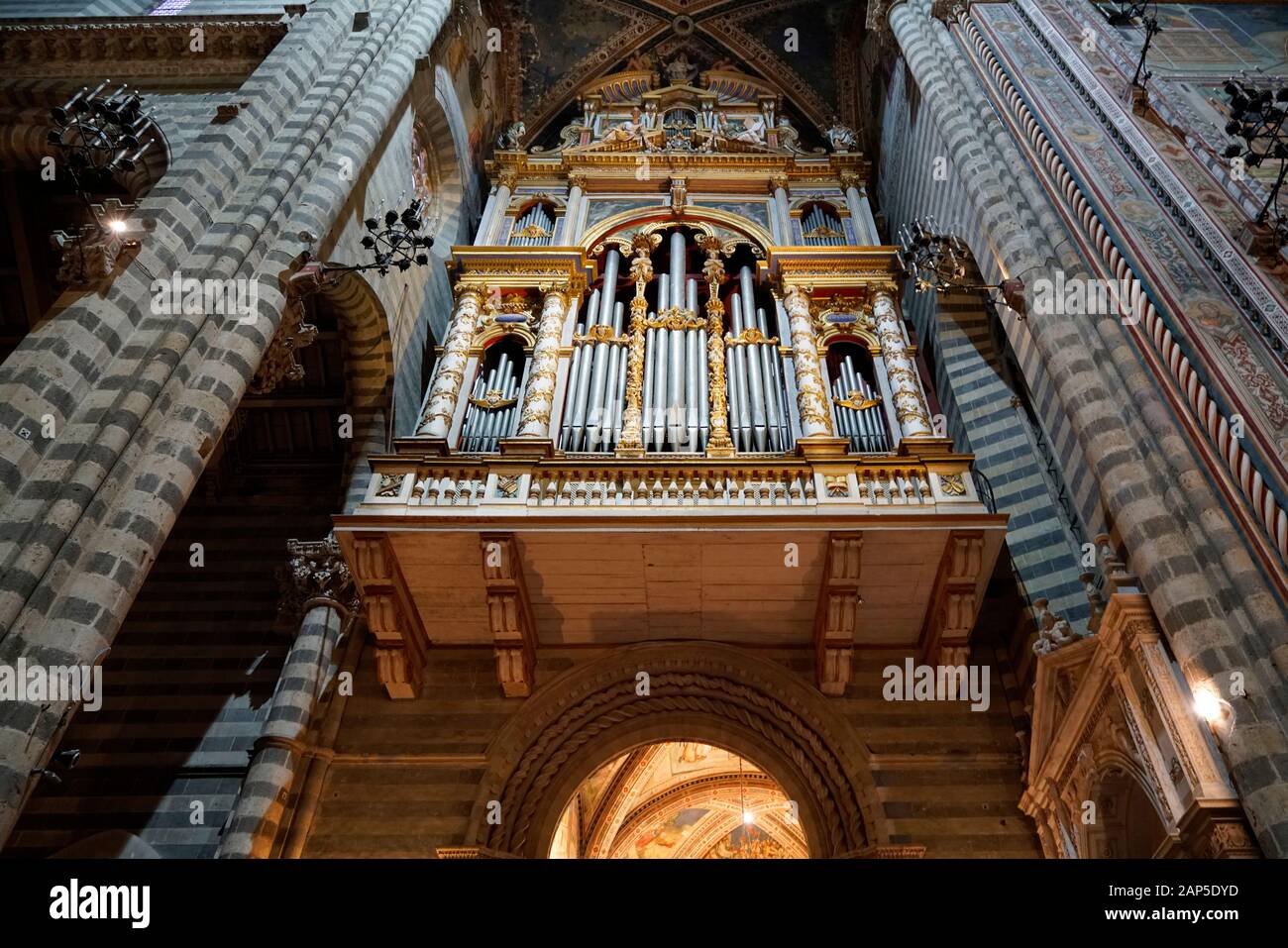 Im linken Querschiff, über einem hohen Chor, es ist die monumentale Orgel, begonnen von Domenico Palmieri, die im Jahre 1587 von Vincenzo Fulgenzi ausgetauscht wurde. Stockfoto