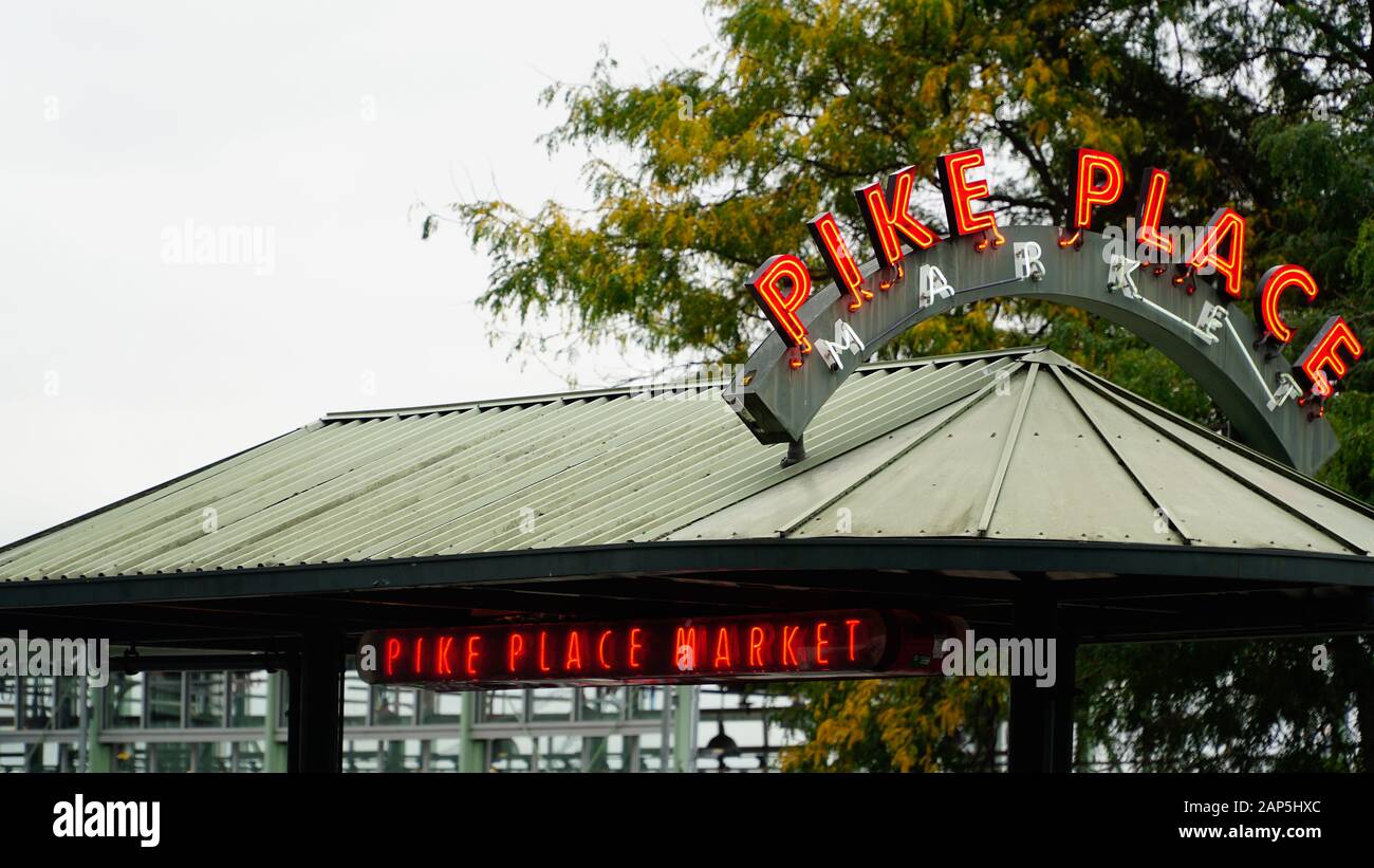 Overcast Day am Pike Place Market in Seattle Stockfoto