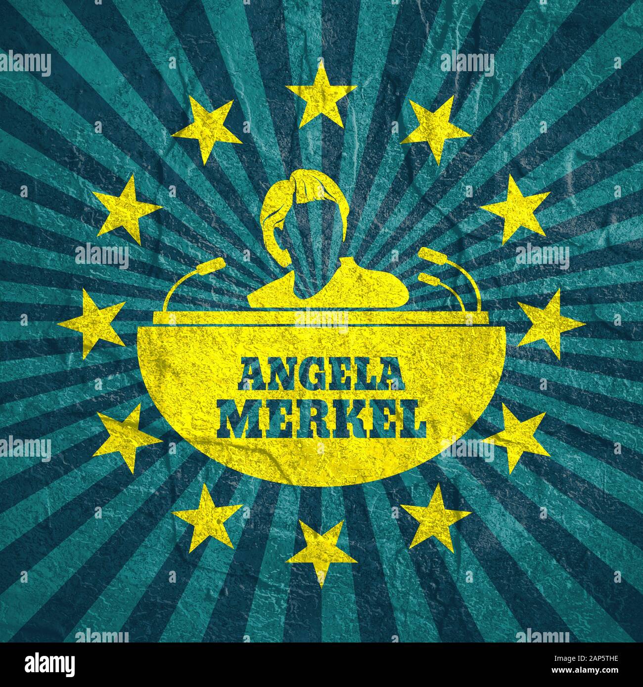 Deutschland - Circa, 2017: Abbildung der Ein Porträt von Bundeskanzlerin Angela Merkel portrait. Rahmen aus Sterne Grunge Textur Stockfoto