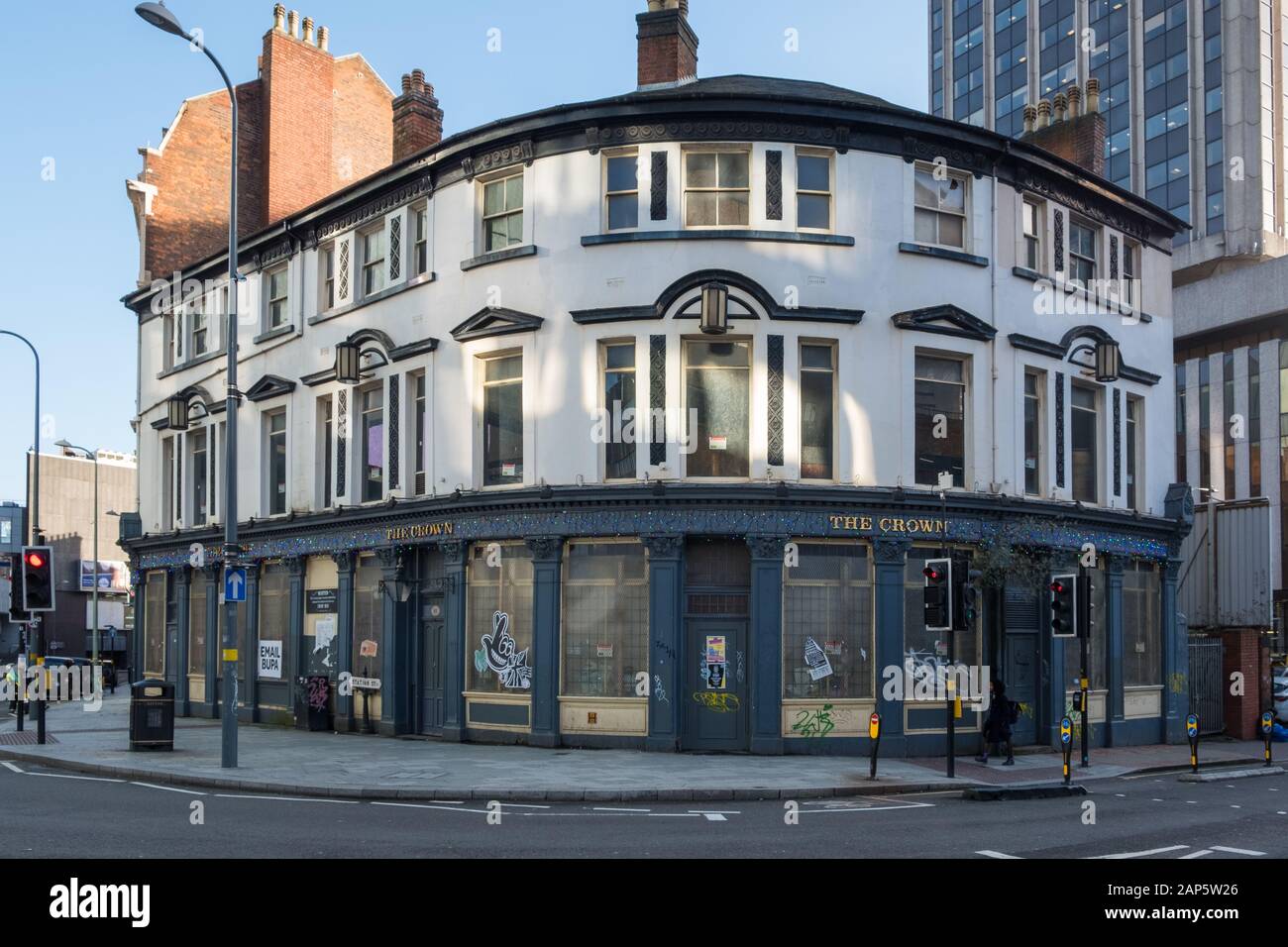 Das berühmte Crown Pub in der Station Street, Birmingham, das geschlossen hat, aber berühmt ist für Black Sabbath, das in ihrer Anfangszeit dort spielt Stockfoto