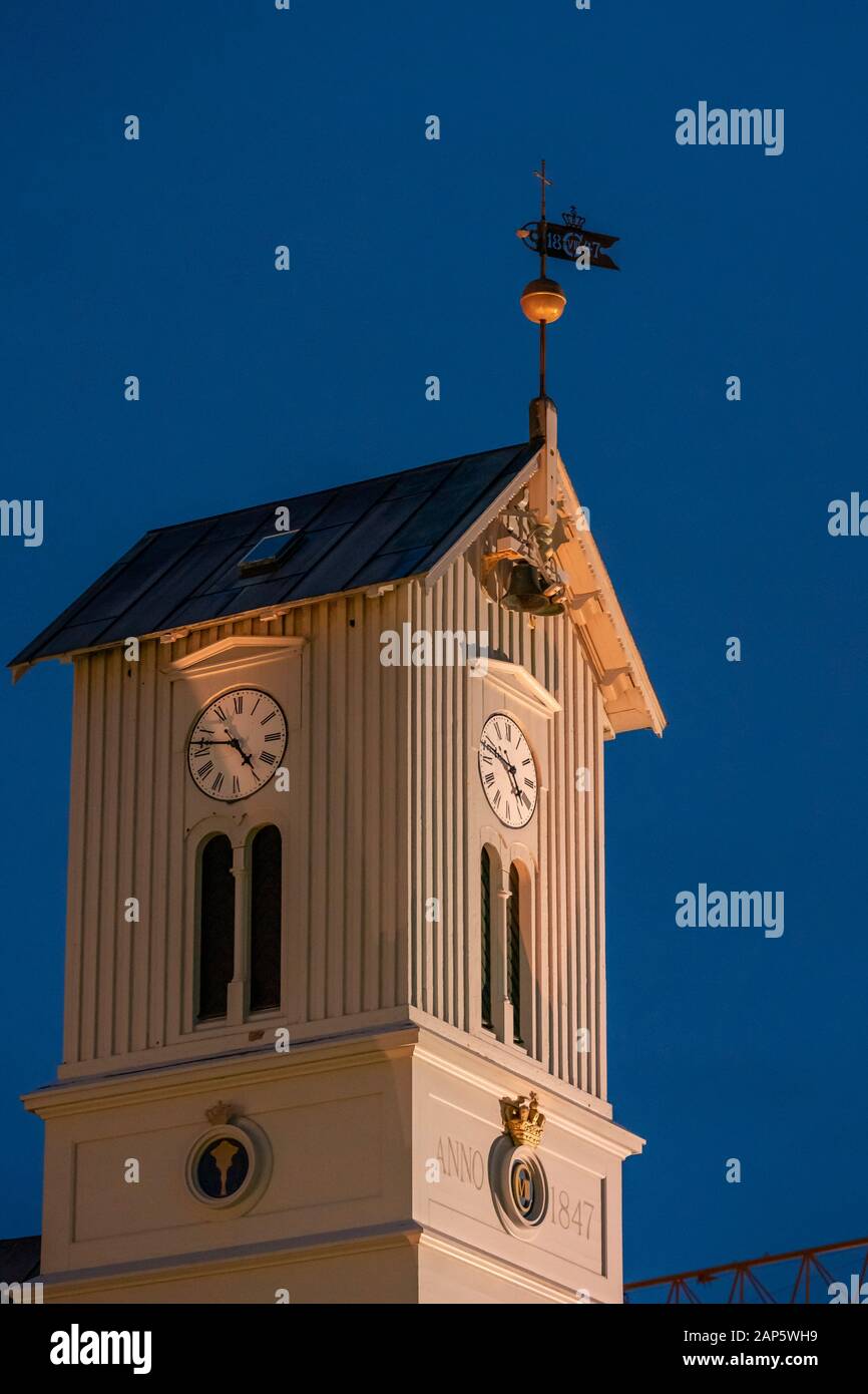 Domkirkjan Kirchturm, im Jahr 1847 gebaut, Reykjavik, Island Stockfoto