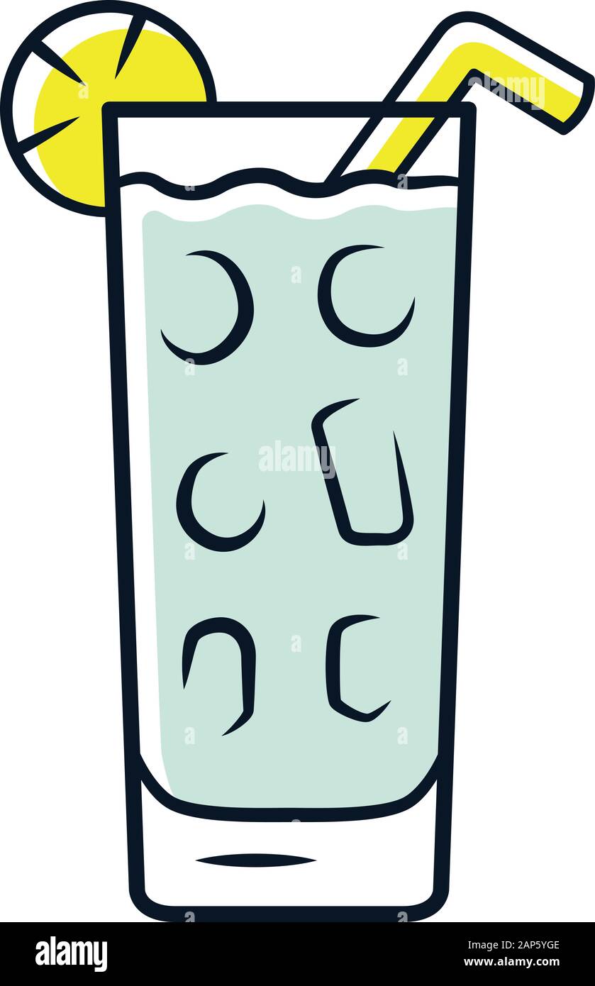 In highball Glas Grau Farbe Symbol Cocktail. Sommer vereisten erfrischenden alkoholfreien Getränk mit zitronenscheibe und Stroh. Tumbler mit hohen gemischt trinken. Gin und Tonne Stock Vektor