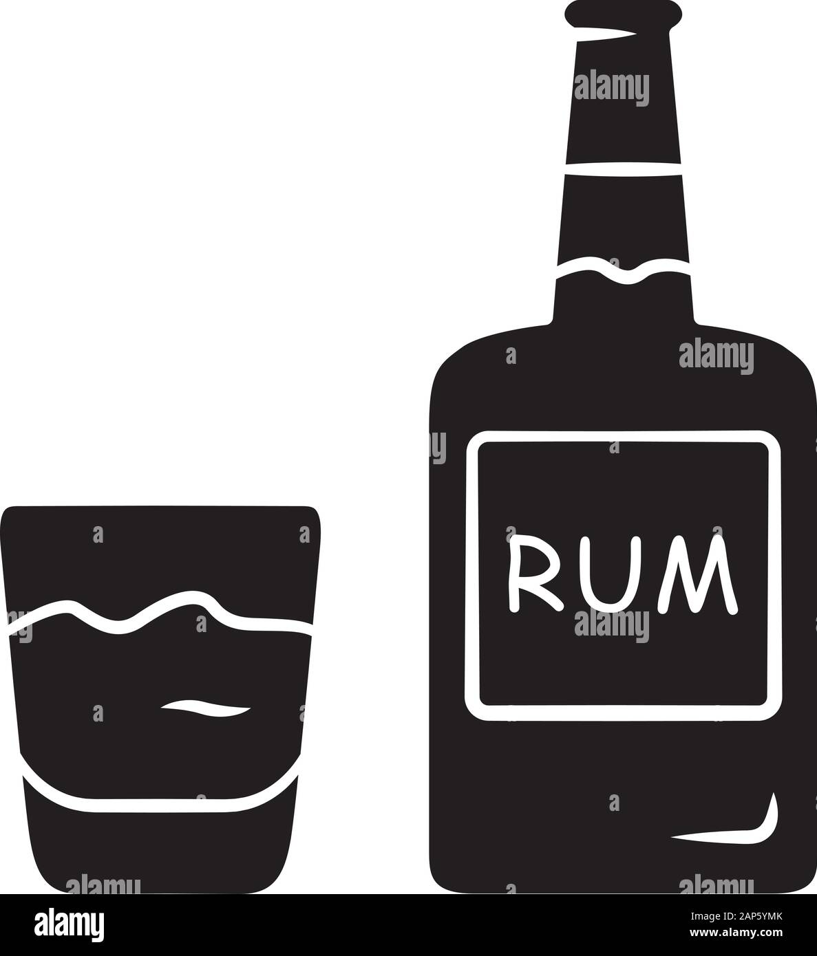 Rum glyph Icon. Flasche und altmodische Glas mit alkoholischen Getränken. Alkohol Bar trinken für Cocktails verzehrt. Silhouette Symbol. Negativer Platz. V Stock Vektor