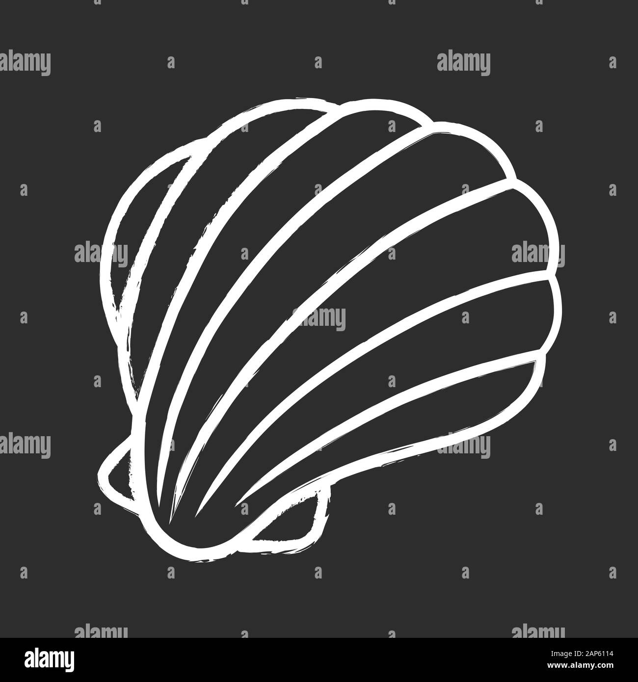 Sea Shell chalk Symbol. Marine Muschel Muschel. Schutzschicht für Tier. Strand Jakobsmuschel. Tropische Souvenir. Aquarium Kreatur. Unterwasser Fauna. Stock Vektor