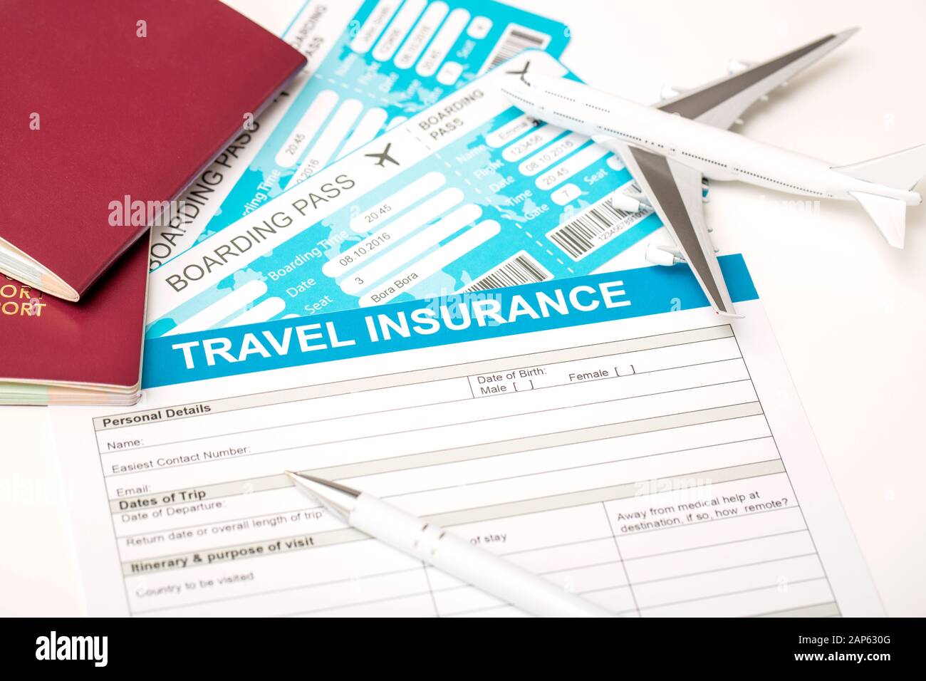 Reisebüro ticket sicher planen Reise Urlaub Modell Versicherung Geld Konzept bilden Business Security Papier Transportkonzept-stock Bild Stockfoto