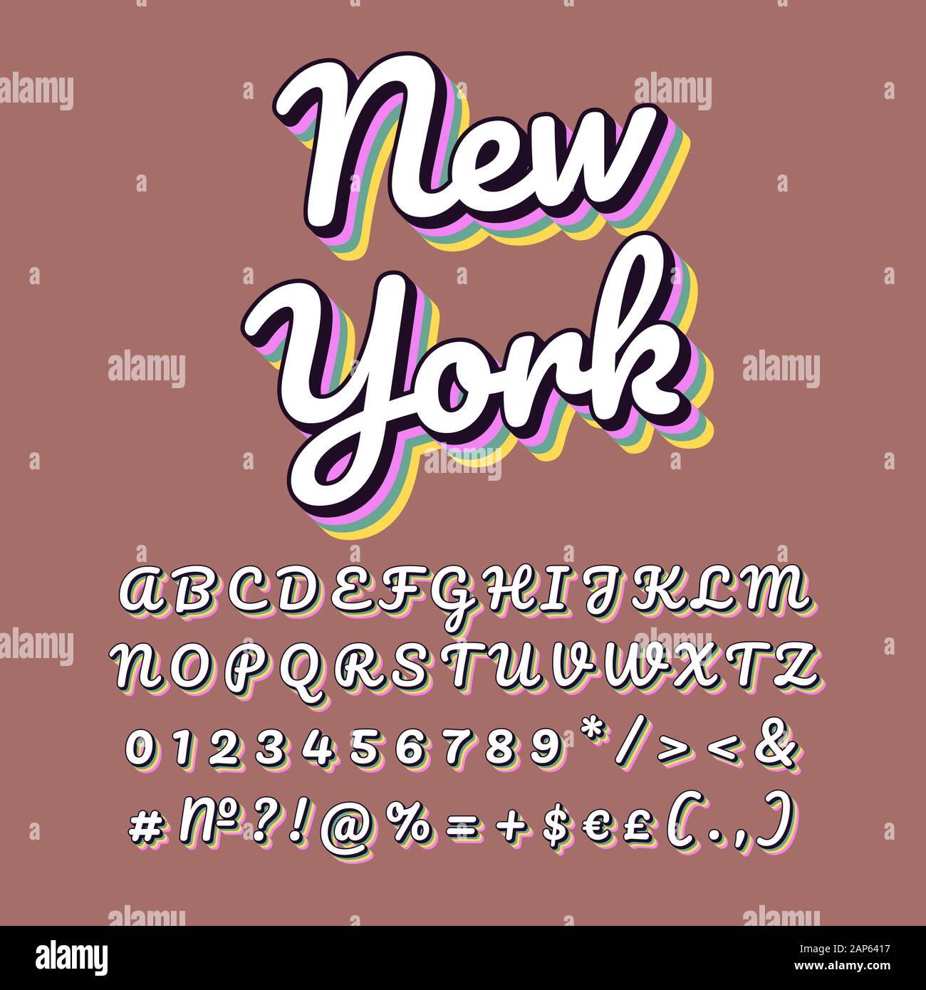 New York vintage 3d Vektor Schriftzug. Retro Schrift in Fettdruck, Kursiv  Schrift mit Regenbogen Schatten. Pop Art stilisierten Text. Old School  Style Buchstaben, Zahlen Stock-Vektorgrafik - Alamy