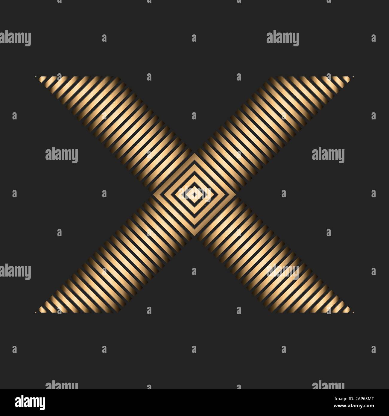 Linien, die ein Kreuz. Goldene Farbe Buchstaben 'X'. Halbton Wirkung. Element für Logo, Branding oder andere Design. Stock Vektor