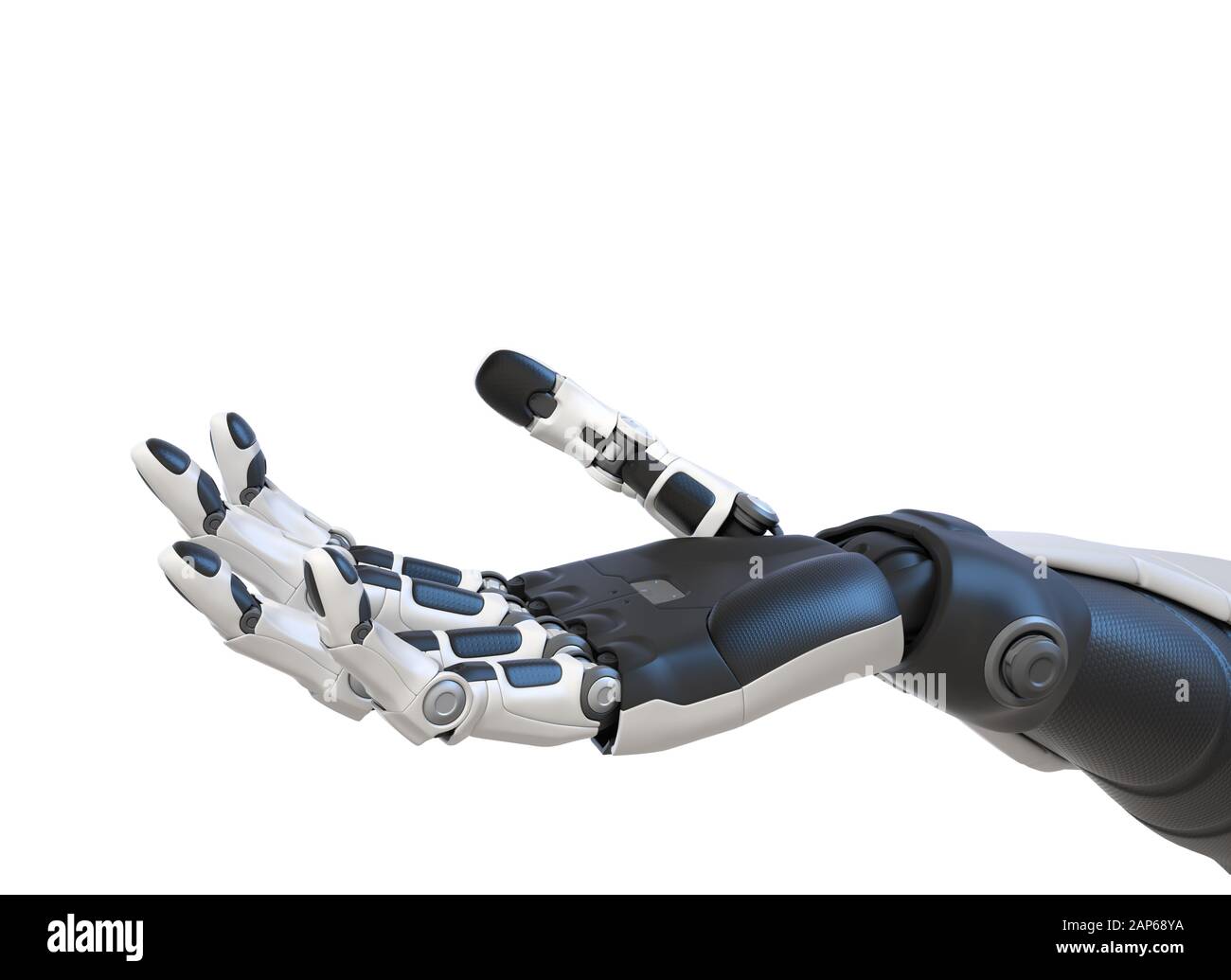 Roboter android Hand auf weißen isoliert. 3D-Darstellung Stockfoto