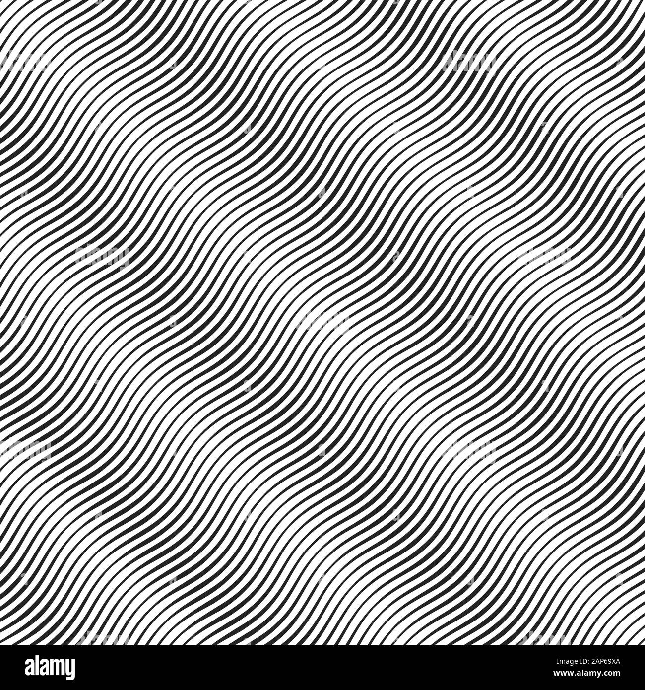 Schwarzen welligen Kurven mit unterschiedlicher Breite. Halbton Hintergrund. Monochromen vector Kulisse. Stock Vektor