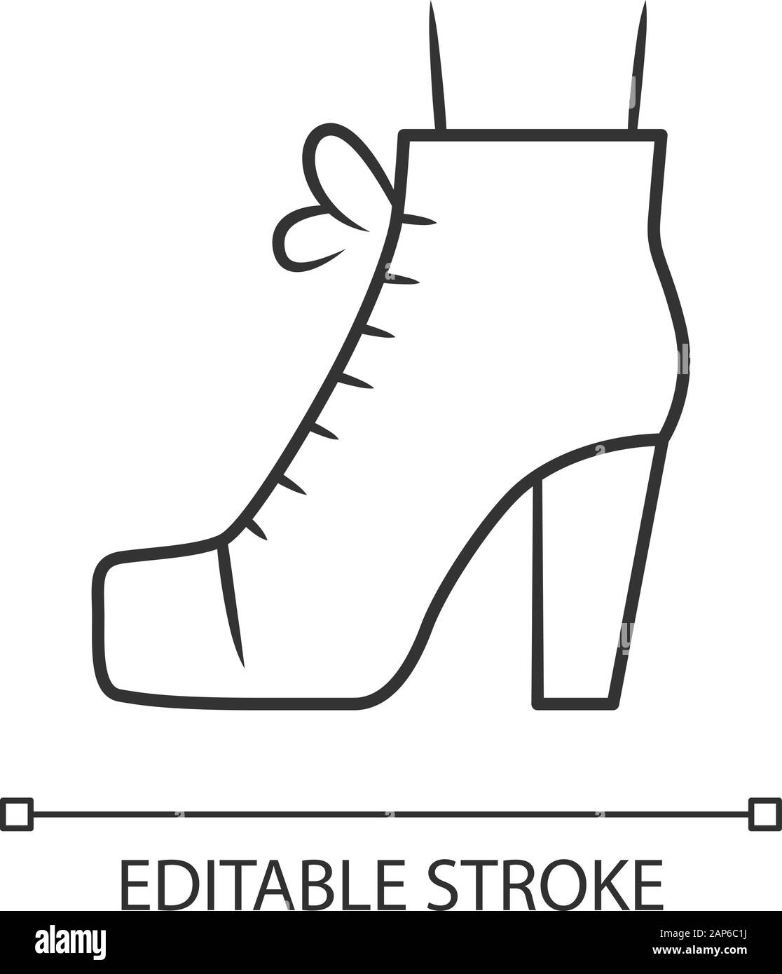 Frauen lita Schuhe lineare Symbol. Vintage Damen Stiefel von der Seite. Schuhe Design für Frühjahr und Herbst. Editierbare Schlaganfall. Dünne Linie Abbildung. Kontur sy Stock Vektor