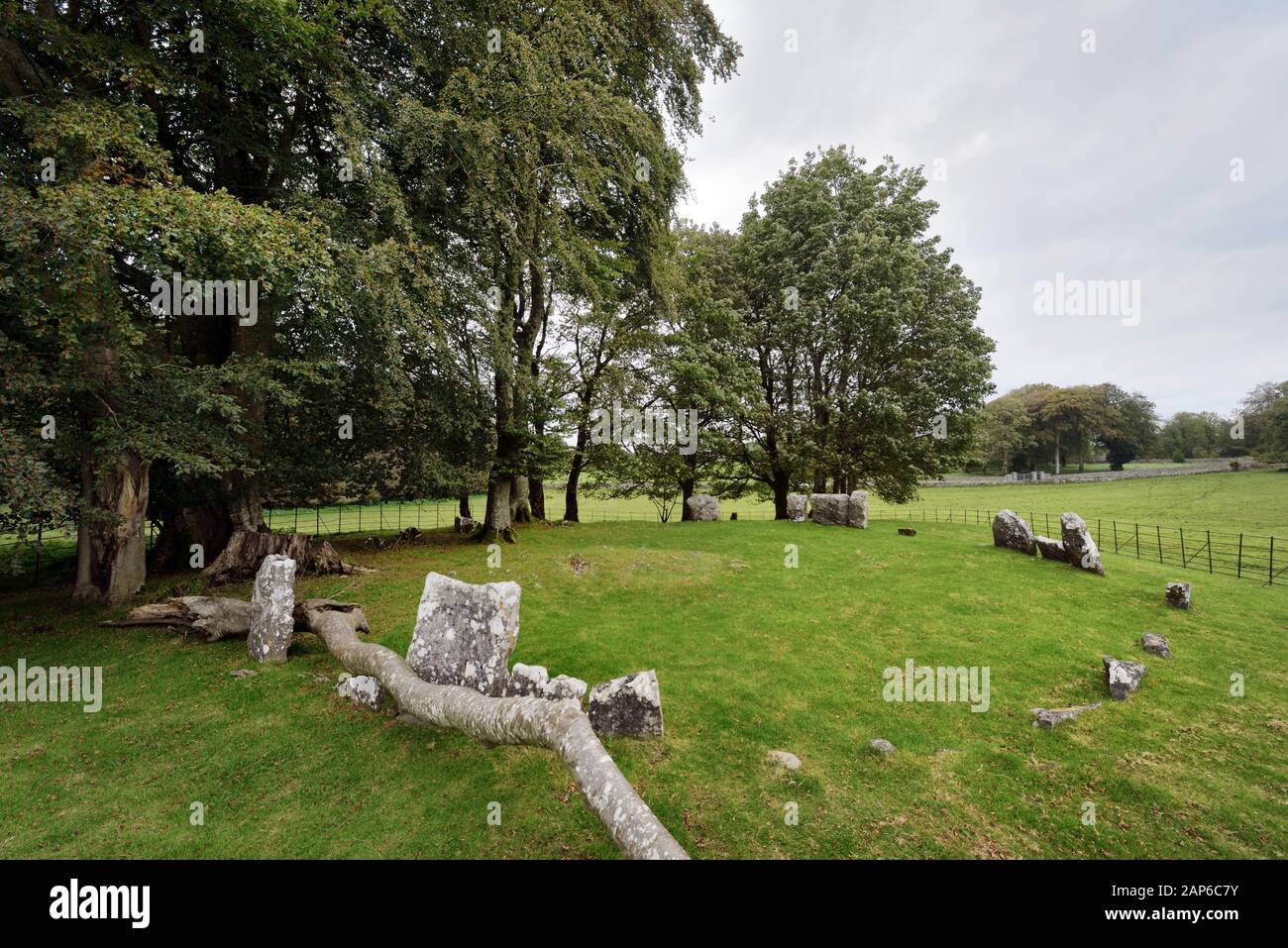 Glebe North Stone Circle. Einer der prähistorischen Megalithkreise außerhalb der Stadt Cong, Co. Mayo, Irland. In Zusammenhang mit der Legende der Schlacht von Moytura Stockfoto