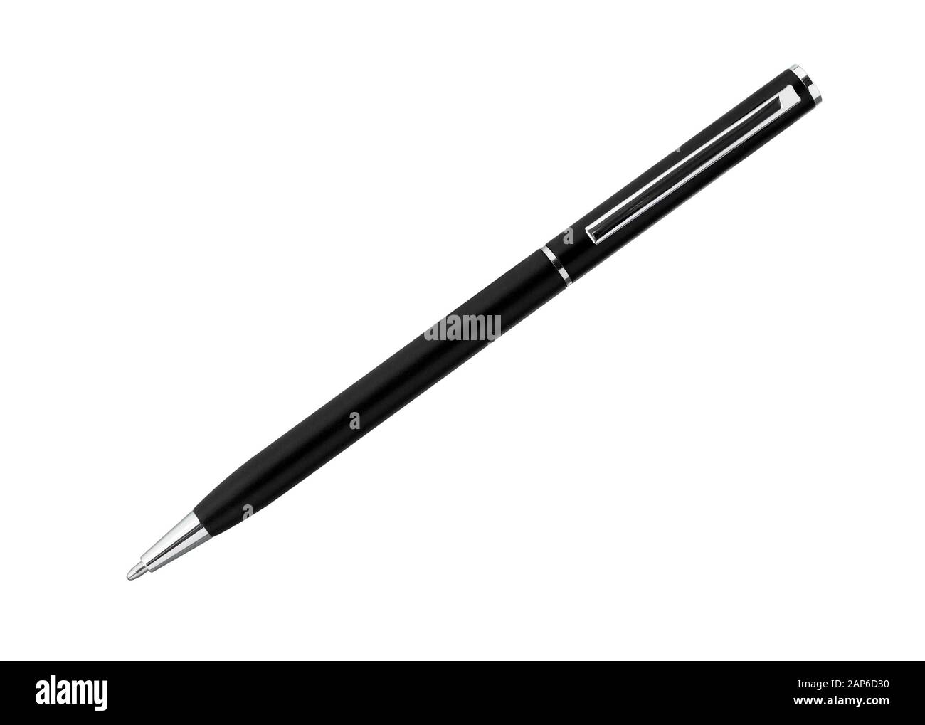 Metallstift isoliert auf weißem Hintergrund. Schwarzer Kugelschreiber Stockfoto