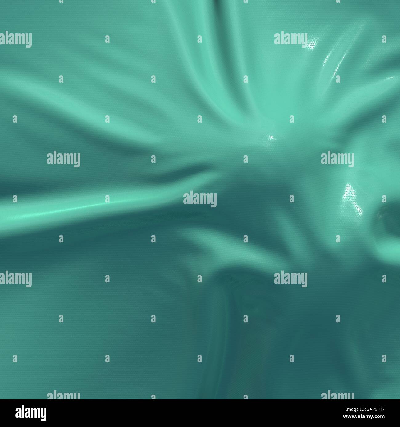 Abstrakte und glänzenden Luxus Seidentuch in Form von Flüssigen wave mit Falten. Satin oder Samt material Hintergrund in beliebten Aqua Menthe Farbe. 3d-illustra Stockfoto