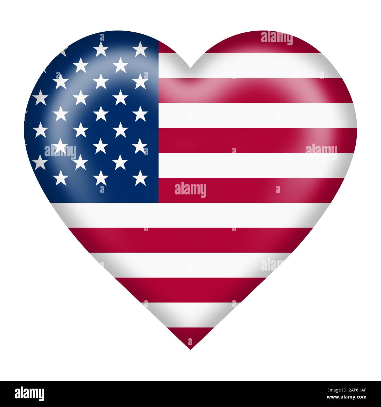 Eine Herztaste mit US-Flagge, die auf weiß mit Beschneidungspfad isoliert ist Stockfoto