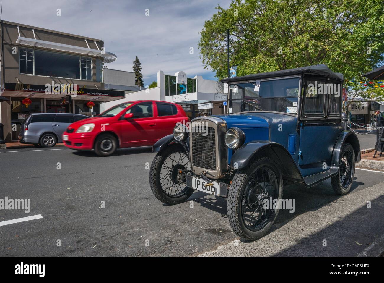 1930 Austin 7 Roadster Special auf Street im Stadtzentrum von Nelson, Südinsel, Neuseeland geparkt Stockfoto