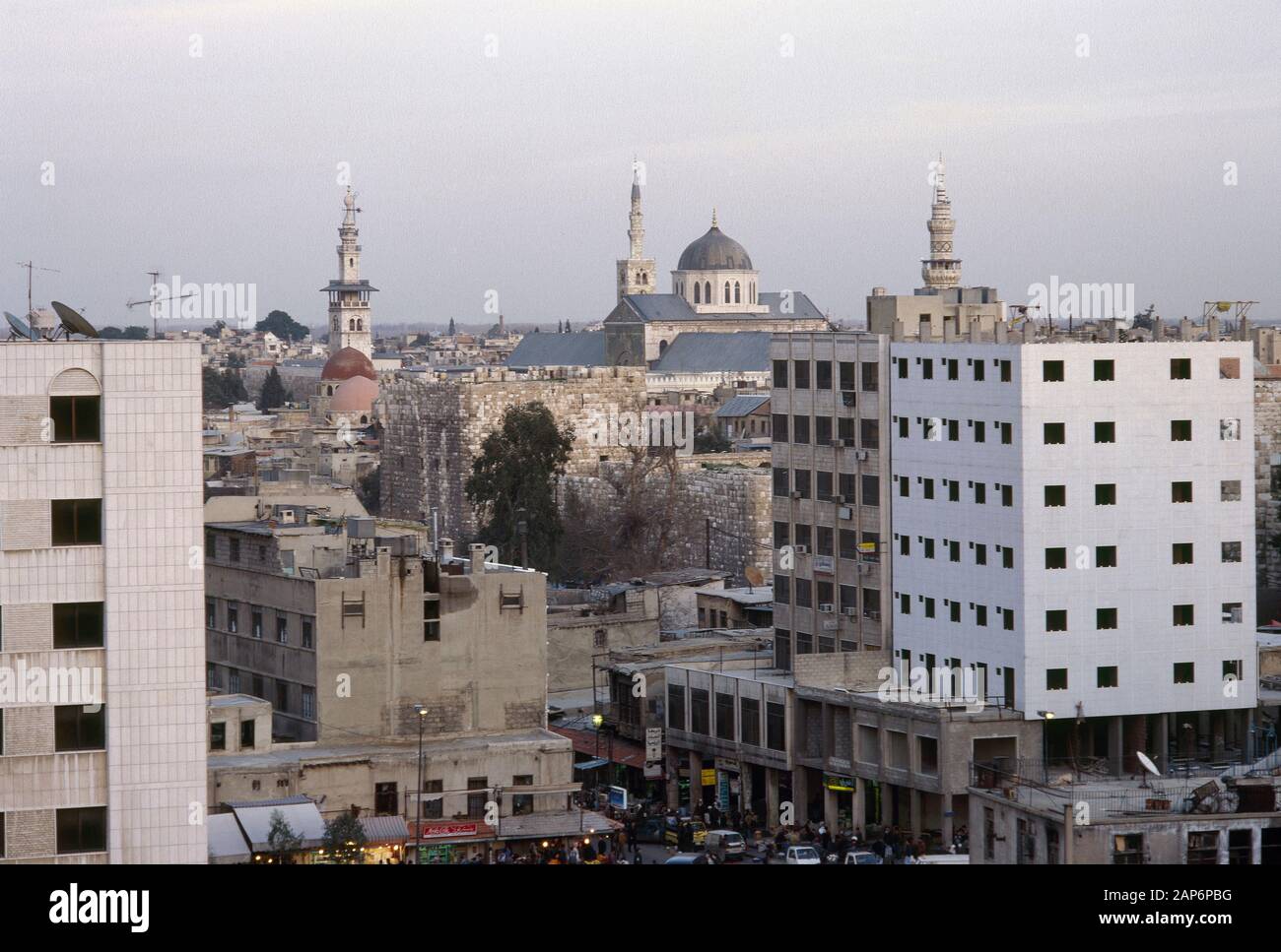 Arabische Republik Syrien. Damaskus. Aspekt der Stadt bei Sonnenuntergang. Foto vor dem syrischen Bürgerkrieg. Stockfoto