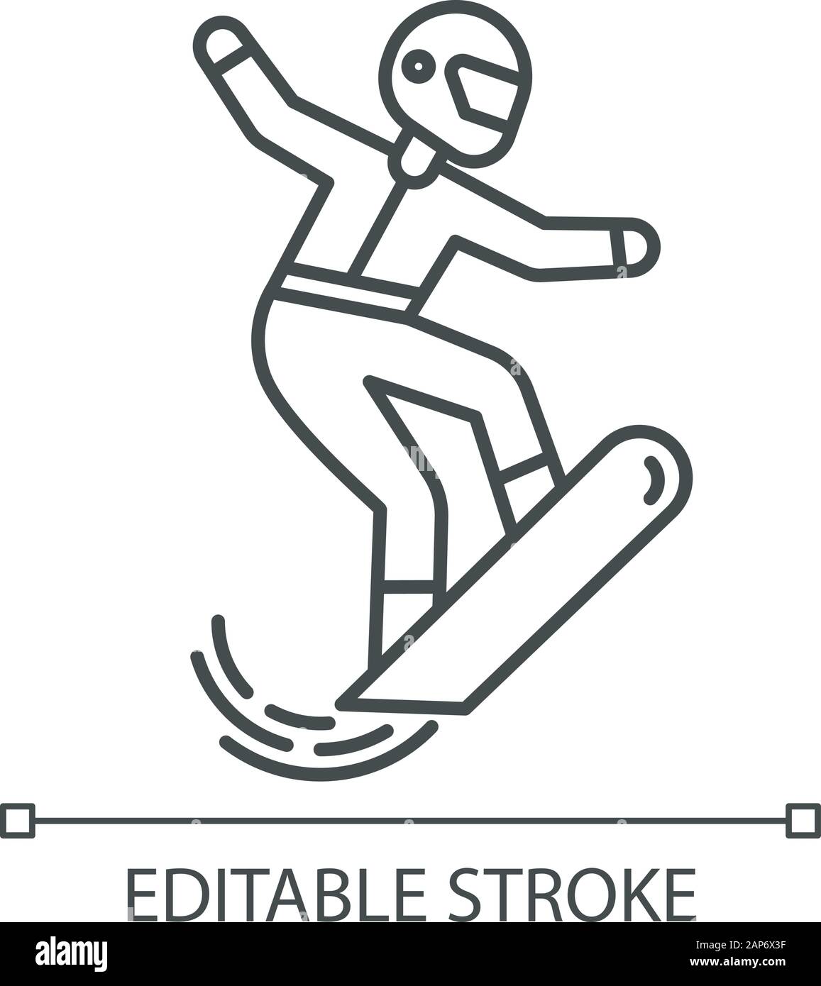 Snowboarden lineare Symbol. Winter, Extremsport. Kalten Jahreszeit Outdoor Freizeitaktivitäten. Snowboarder, Freerider springen. Dünne Linie Abbildung. Kontur Symbol. Vect Stock Vektor