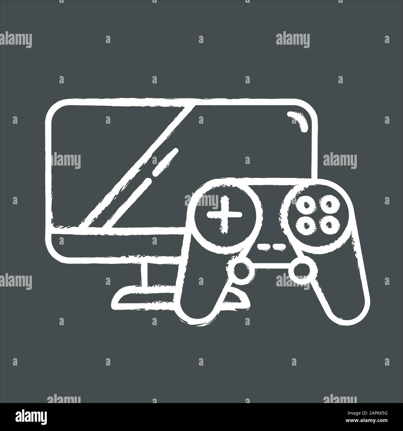 Videospiele und Konsolen chalk Symbol. Hobbys und Computer liefert. Game Controller und Monitor. Moderne Unterhaltung Konzept. E-commerce depar Stock Vektor