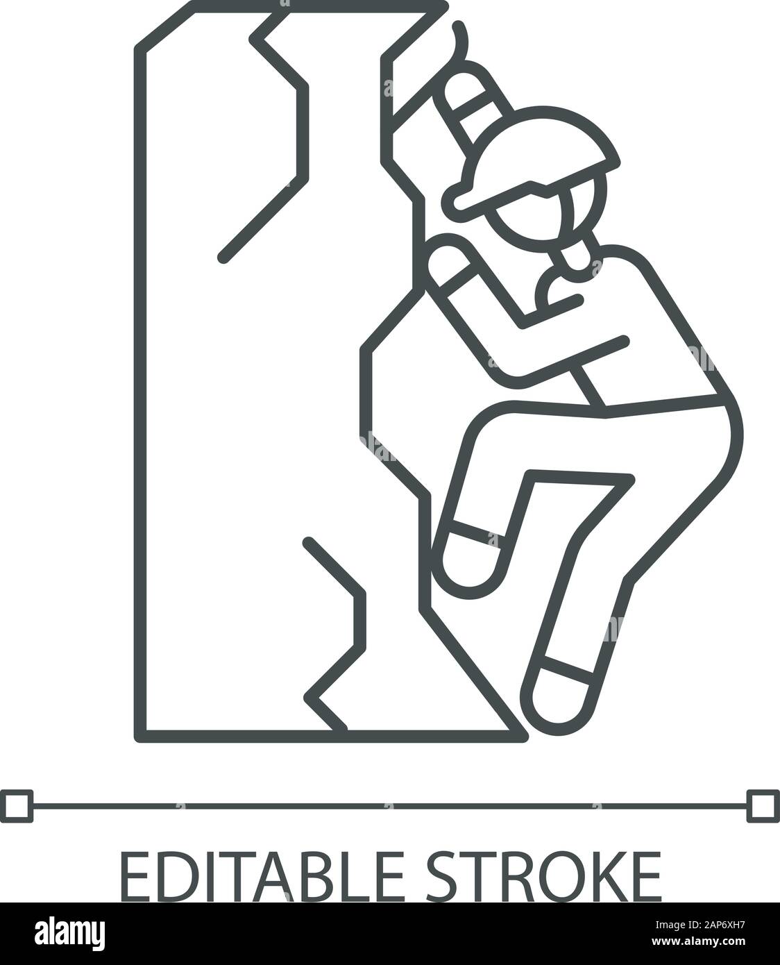 Eisklettern lineare Symbol. Dünne Linie Abbildung. Extreme Winter Sport, riskant und Abenteuer. Gefährliche Hobby. Bergsteigen. Kontur Symbol. Stock Vektor