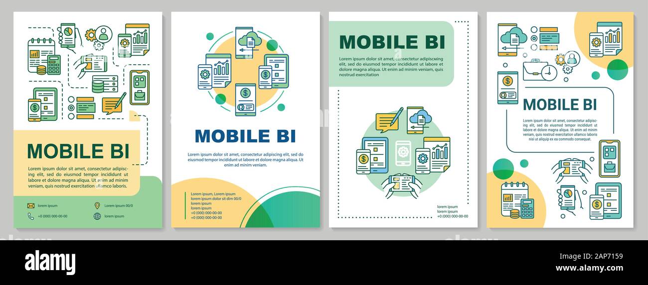 Mobile BI Broschüre Vorlage. Business Intelligence. Flyer, Broschüre, Prospekt drucken, Cover Design, lineare Abbildungen. Vektor Seitenlayouts für Magazin Stock Vektor