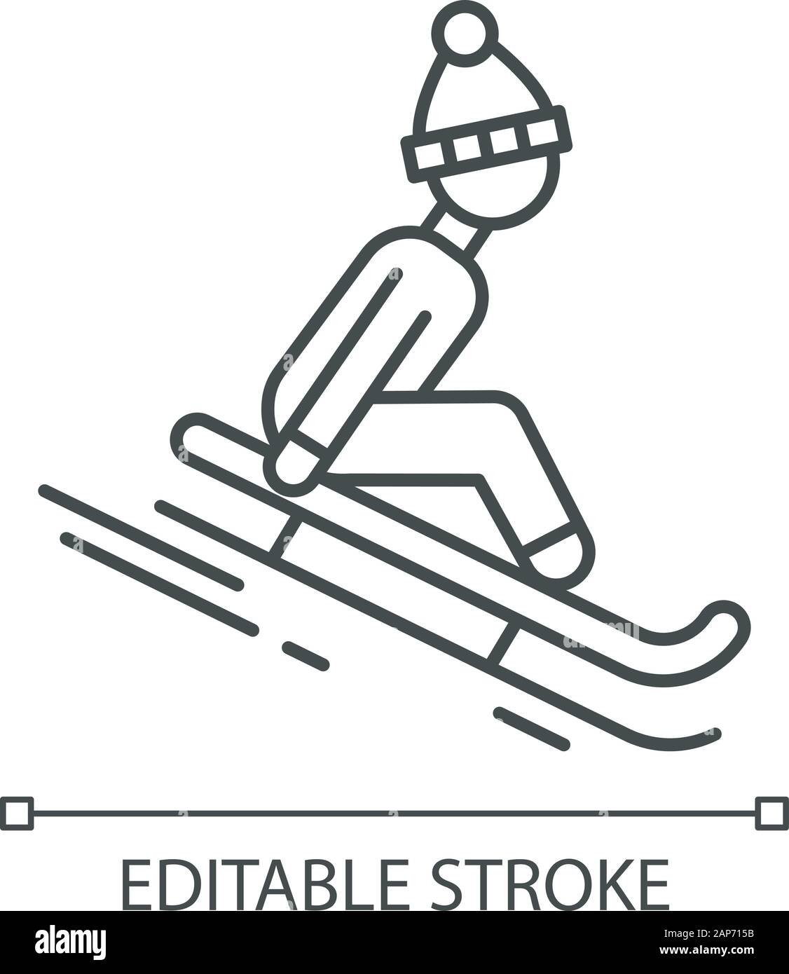 Rodeln lineare Symbol. Dünne Linie Abbildung. Extreme Winter Sport, riskant und Abenteuer. Pferdeschlittenfahrten. Kalten Jahreszeit in der Freizeit. Kontur Symbol. Stock Vektor