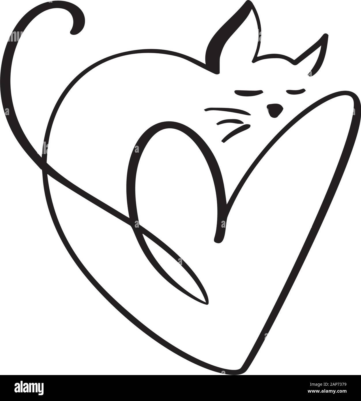 Herz und Katze Liebe Logo Zeichen. Design florieren Element für valentine Karte. Vektorgrafik. Romantische Symbol Hochzeit. Vorlage für T-Shirt, Banner Stock Vektor