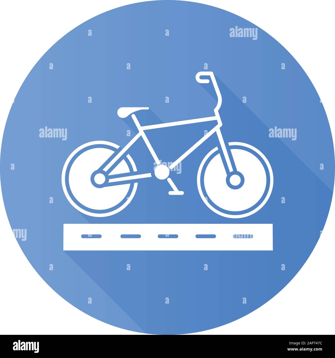 Titel radfahren Blaue flache Bauweise lange Schatten glyph Icon. Fahrrad auf Radweg. Zeit der Erprobung. Der Fahrbahn für Radfahrer. Radrennsport. Radweg. Cit Stock Vektor