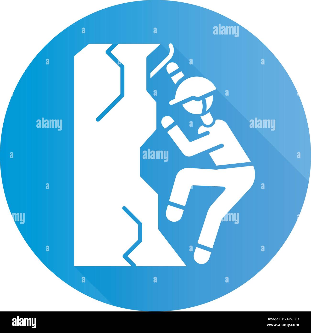 Eisklettern Blaue flache Bauweise lange Schatten glyph Icon. Extreme Winter Sport, riskant und Abenteuer. Kalten Jahreszeit Outdoor Freizeitaktivitäten, gefährliche Hobby Stock Vektor