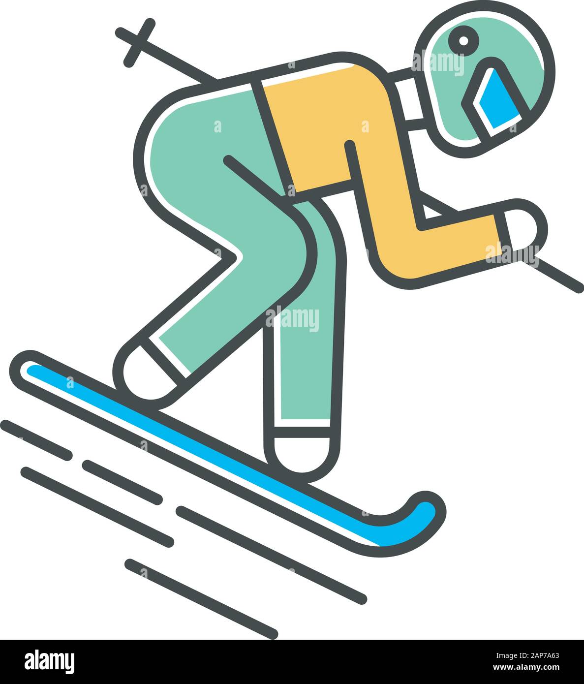 Skifahren Farbe Symbol. Extreme Winter Sport, riskant und Abenteuer. Kalte saisonalen Outdoor gefährlich Freizeit und Hobby. Skifahrer downhill Freestyle rid Stock Vektor