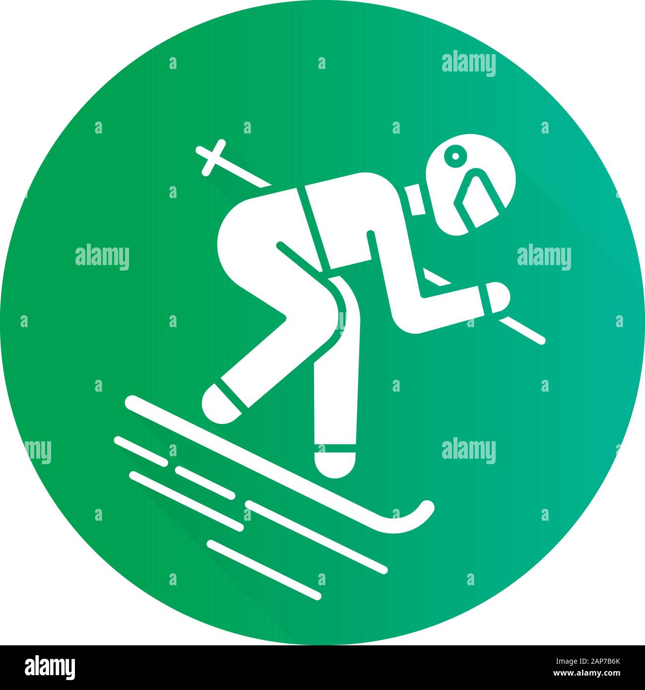 Skifahren flache grüne Design lange Schatten glyph Icon. Extreme Winter Sport, riskant und Abenteuer. Im Freien gefährlich Freizeit und Hobby. Skifahrer downhi Stock Vektor
