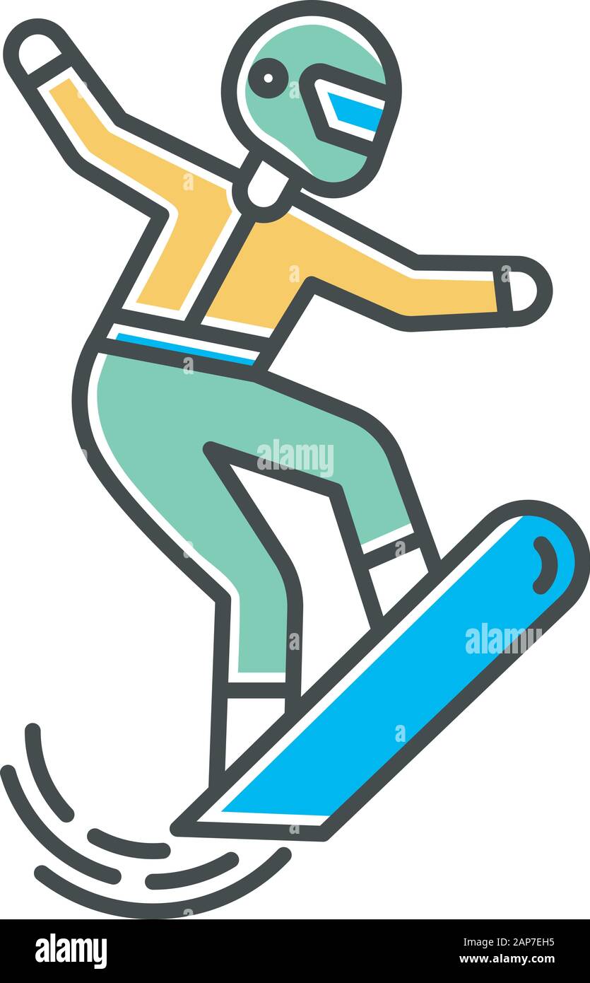 Snowboarden Farbe Symbol. Extreme Winter Sport, riskant und Abenteuer. Kalte Jahreszeit im Freien gefährlich Freizeit und Hobby. Snowboarder, Freerider j Stock Vektor
