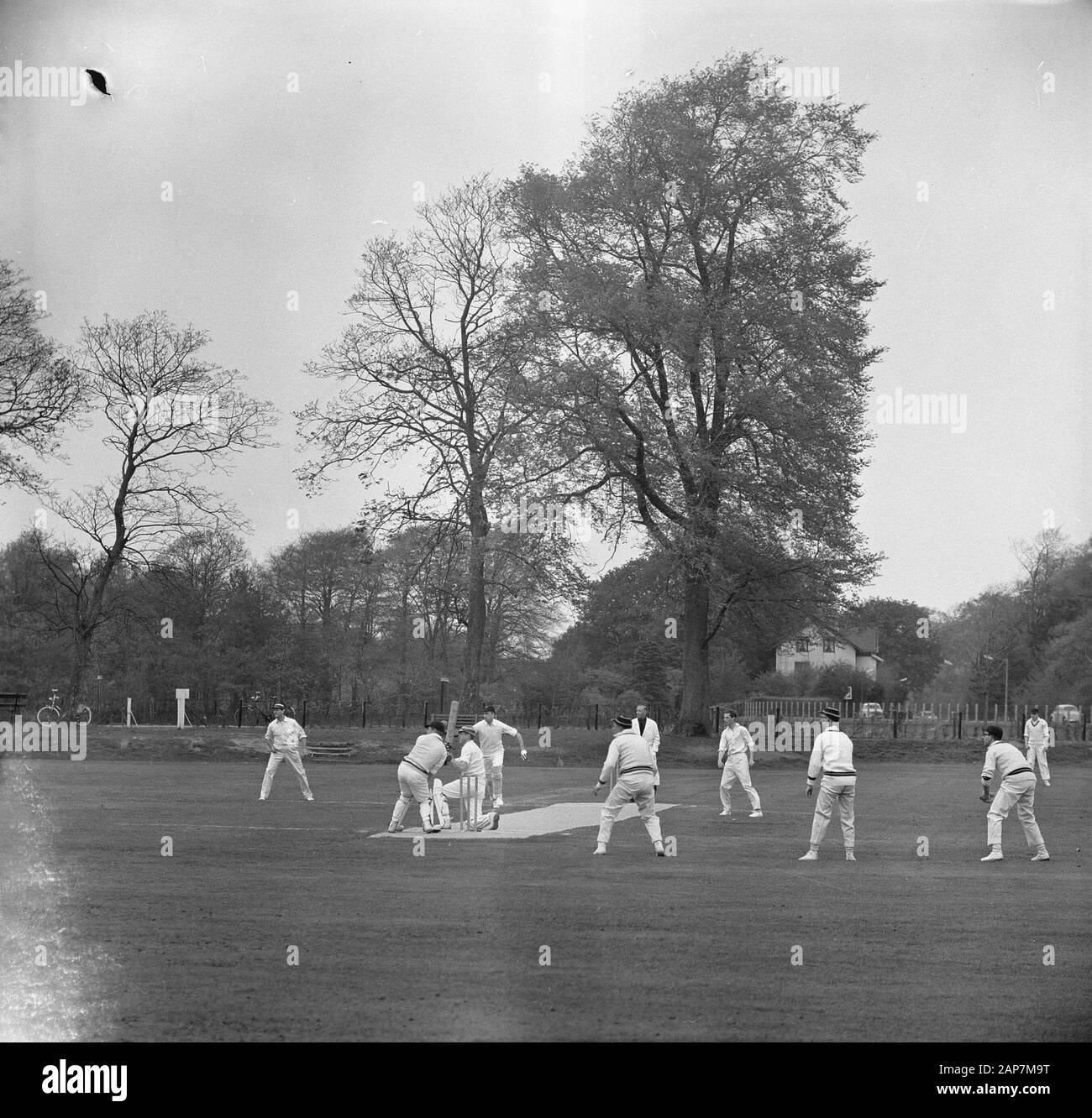 Kricket Saison geöffnet. Haarlem versus VRA. Spiel Moment für Mittagessen Datum: Mai 12, 1963 Ort: Haarlem Schlüsselwörter: Kricket, Sport Stockfoto