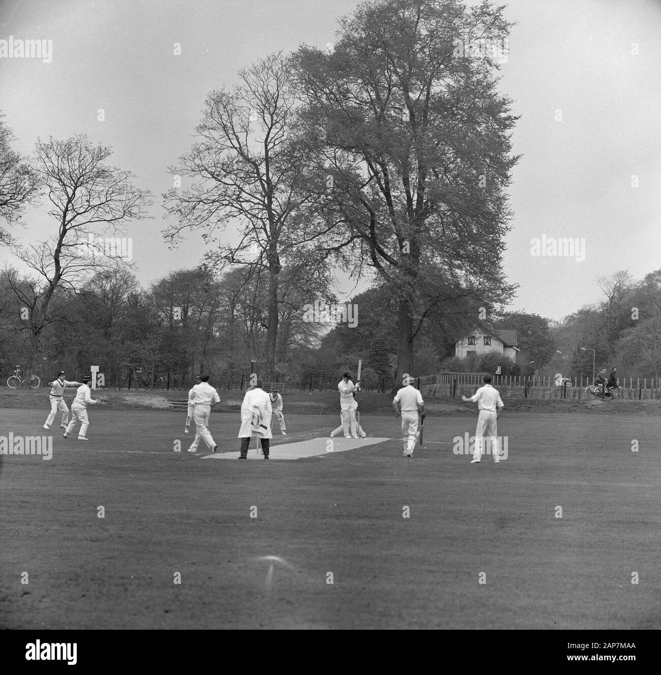 Kricket Saison geöffnet. Haarlem versus VRA. Spiel Moment für Mittagessen Datum: Mai 12, 1963 Ort: Haarlem Schlüsselwörter: Kricket, Sport Stockfoto