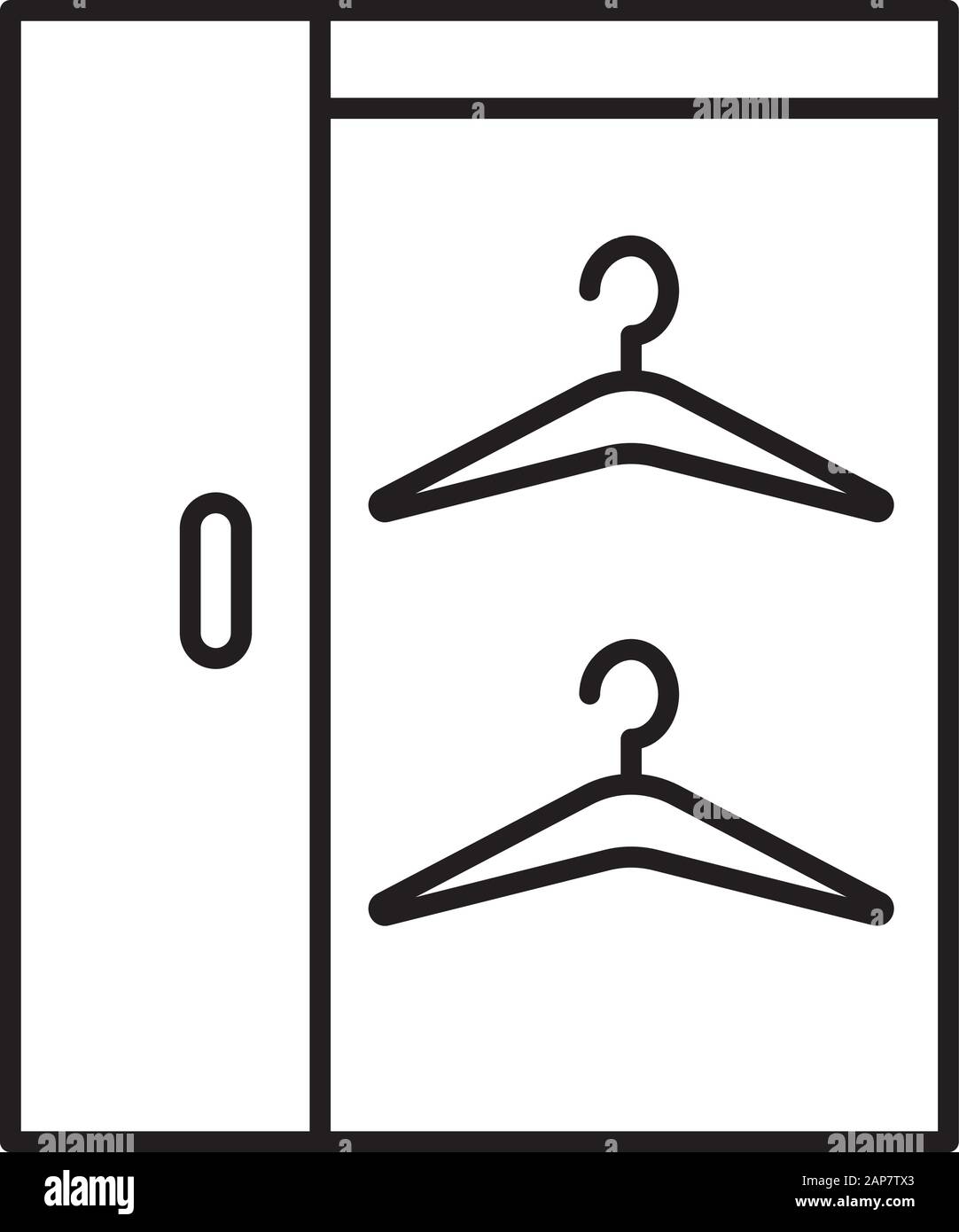 Lineares Symbol für begehbare Schränke. Umkleideraum. Garderobe. Möbel zur Aufbewahrung von Hängekleidung. Schrank, Schrank. Dünne Linie. Kontursymbol Stock Vektor