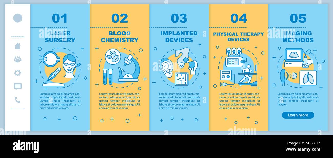 Biomedizinische Technik Integration mobiler Webseiten Vektorvorlage. Laserchirurgie. Reaktionsschnelle Smartphone-Website-Schnittstellenidee, lineare Abbildungen. Stock Vektor